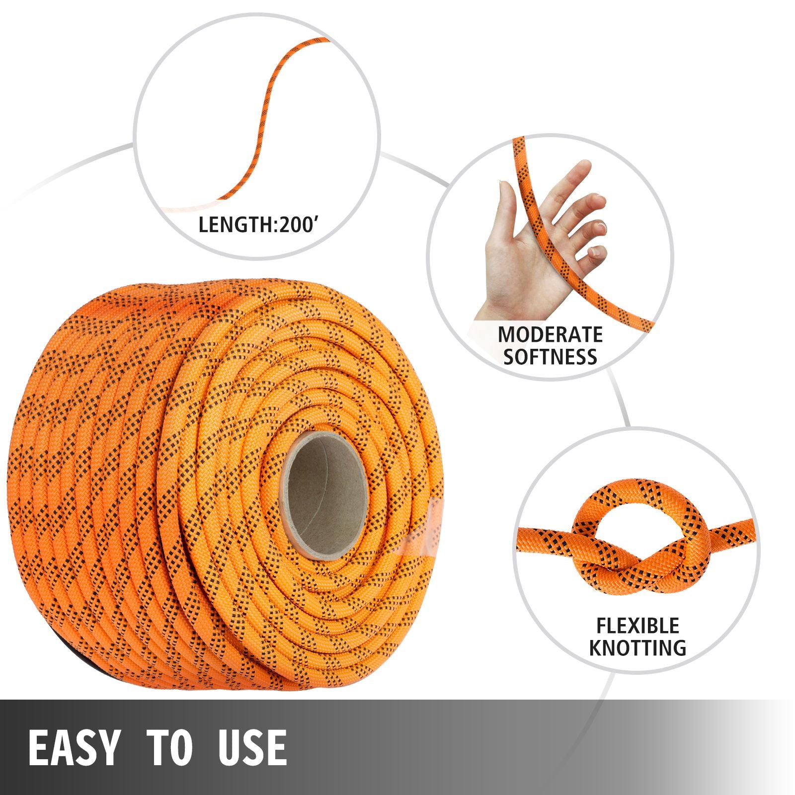 1/2 Inch Double Braid Polyester Rope 200ft Nylon Core Pulling Rope Outdoor