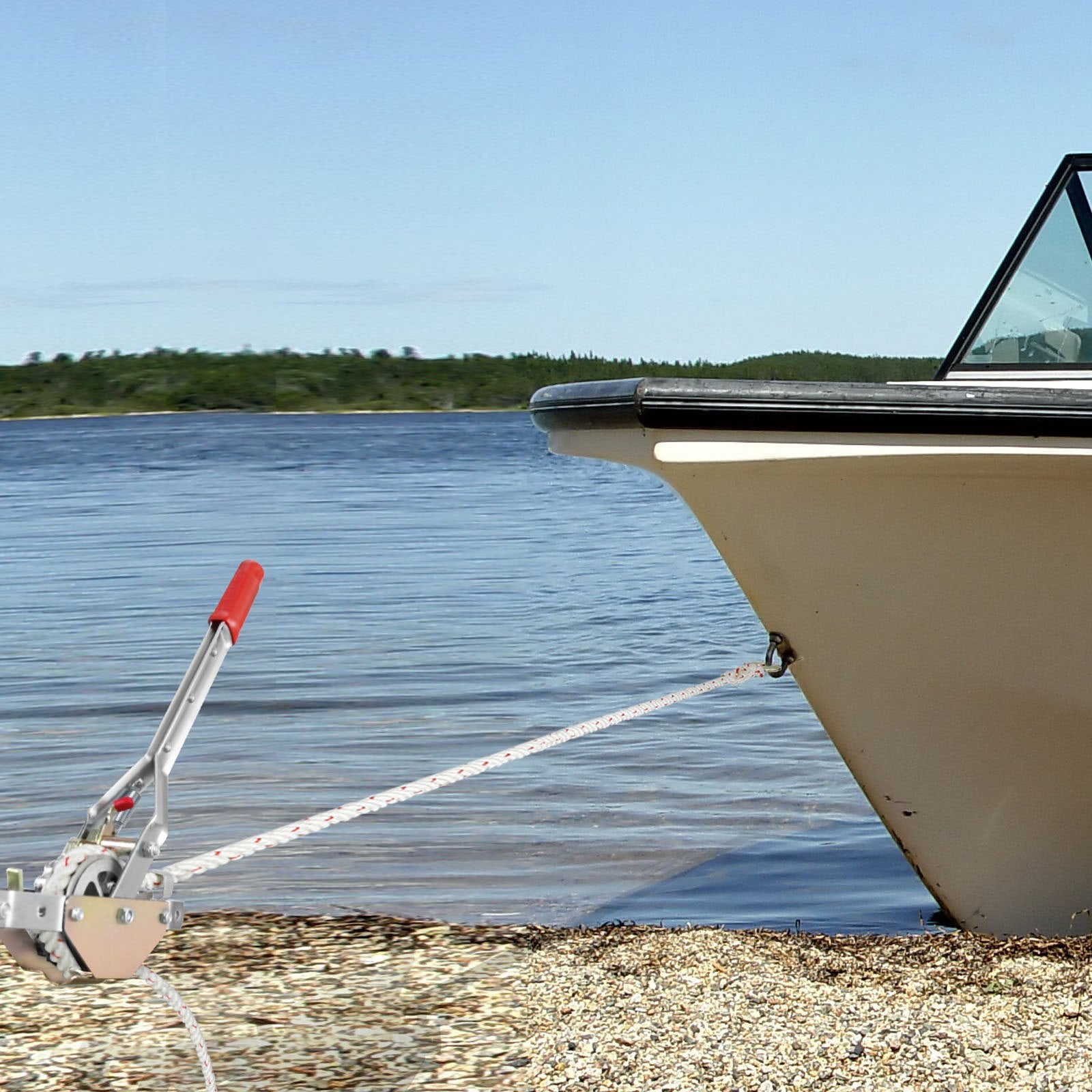 Rope Puller, 3/4 Ton Pulling Capacity, with 30.48 m of 15 mm dia. Rope, 2 Hook, Come Along Winch, Heavy Duty Ratchet Power Puller Tool for Moving Boats, Securing Items, Transporting Logs