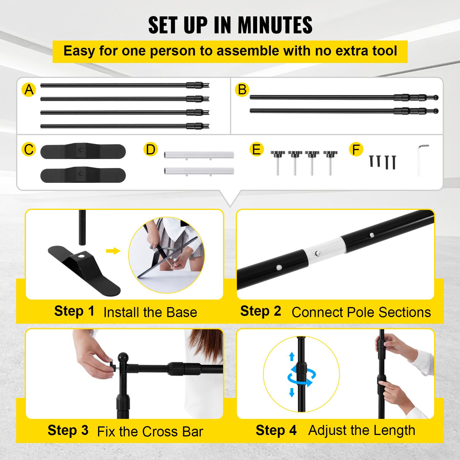 Telescopic Backdrop Banner Stand 8' x 8' Banner Stand Adjustable Step and Repeat Backdrop Banner Stand Retractable Banner Stand with Carrying Bag (8 ft)