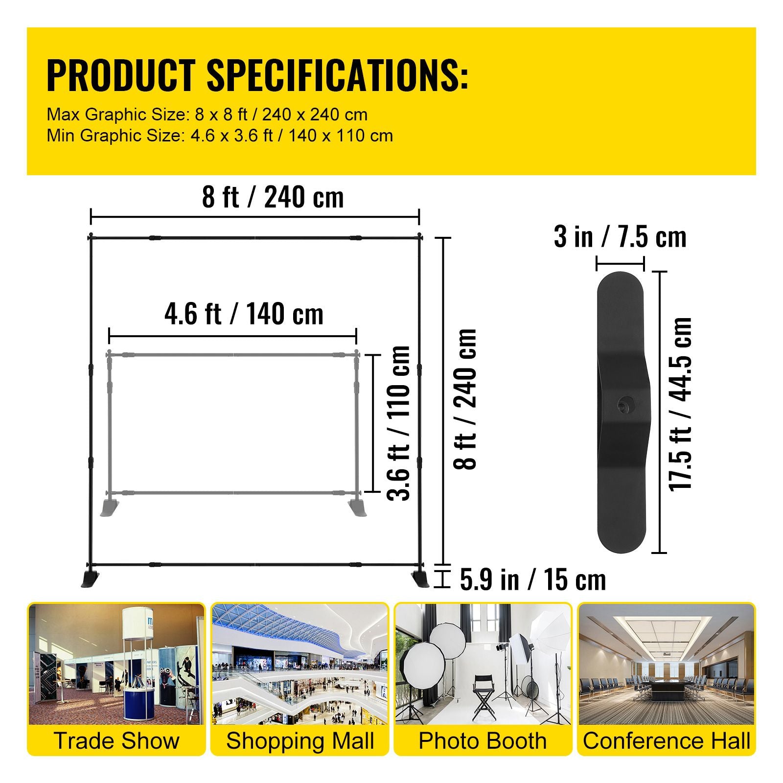 Telescopic Backdrop Banner Stand 8' x 8' Banner Stand Adjustable Step and Repeat Backdrop Banner Stand Retractable Banner Stand with Carrying Bag (8 ft)