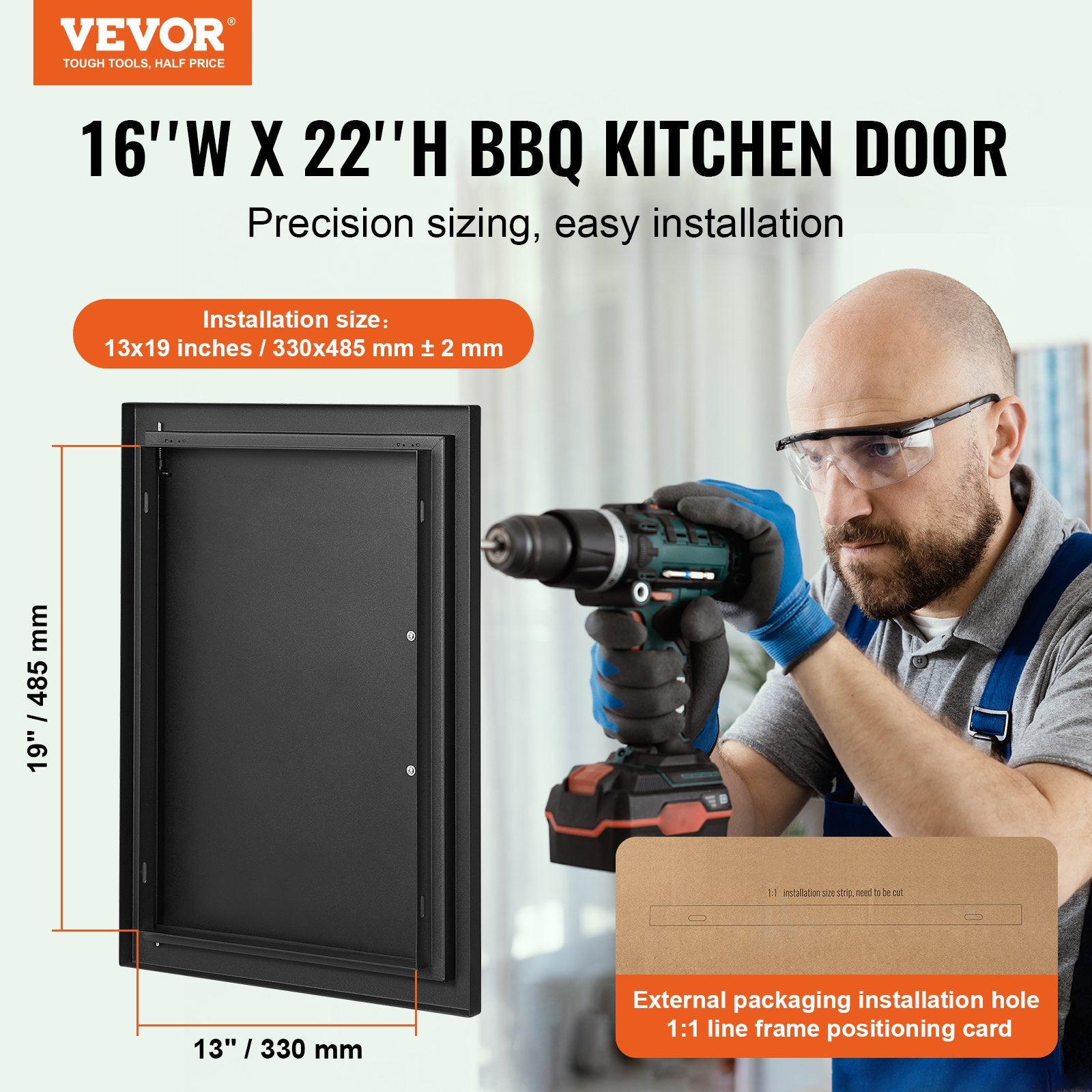 BBQ Access Door, 415x570 mm Single Outdoor Kitchen Door, Cold Plate Flush Mount Door, Wall Vertical Door with Handle, for BBQ Island, Grilling Station, Outside Cabinet