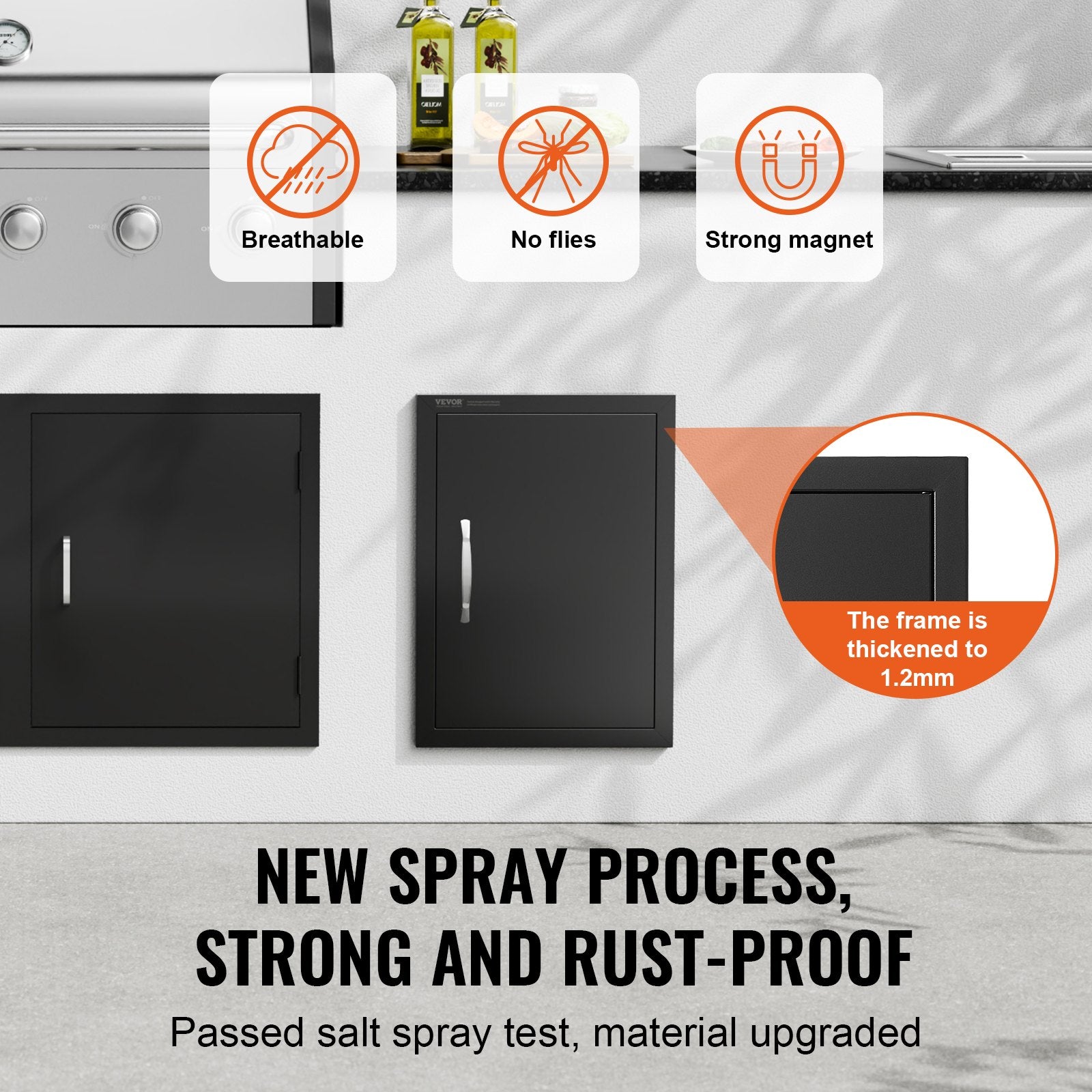 BBQ Access Door, 415x570 mm Single Outdoor Kitchen Door, Cold Plate Flush Mount Door, Wall Vertical Door with Handle, for BBQ Island, Grilling Station, Outside Cabinet