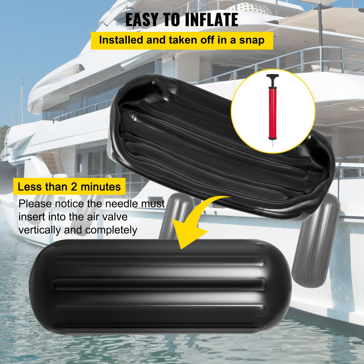 4 Pack 10x28in Boat Fenders Ribbed Vinyl Boat Bumpers with Ropes Black