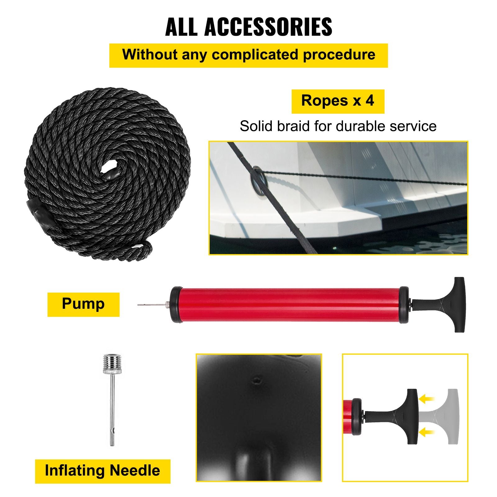 4 Pack 10x28in Boat Fenders Ribbed Vinyl Boat Bumpers with Ropes Black
