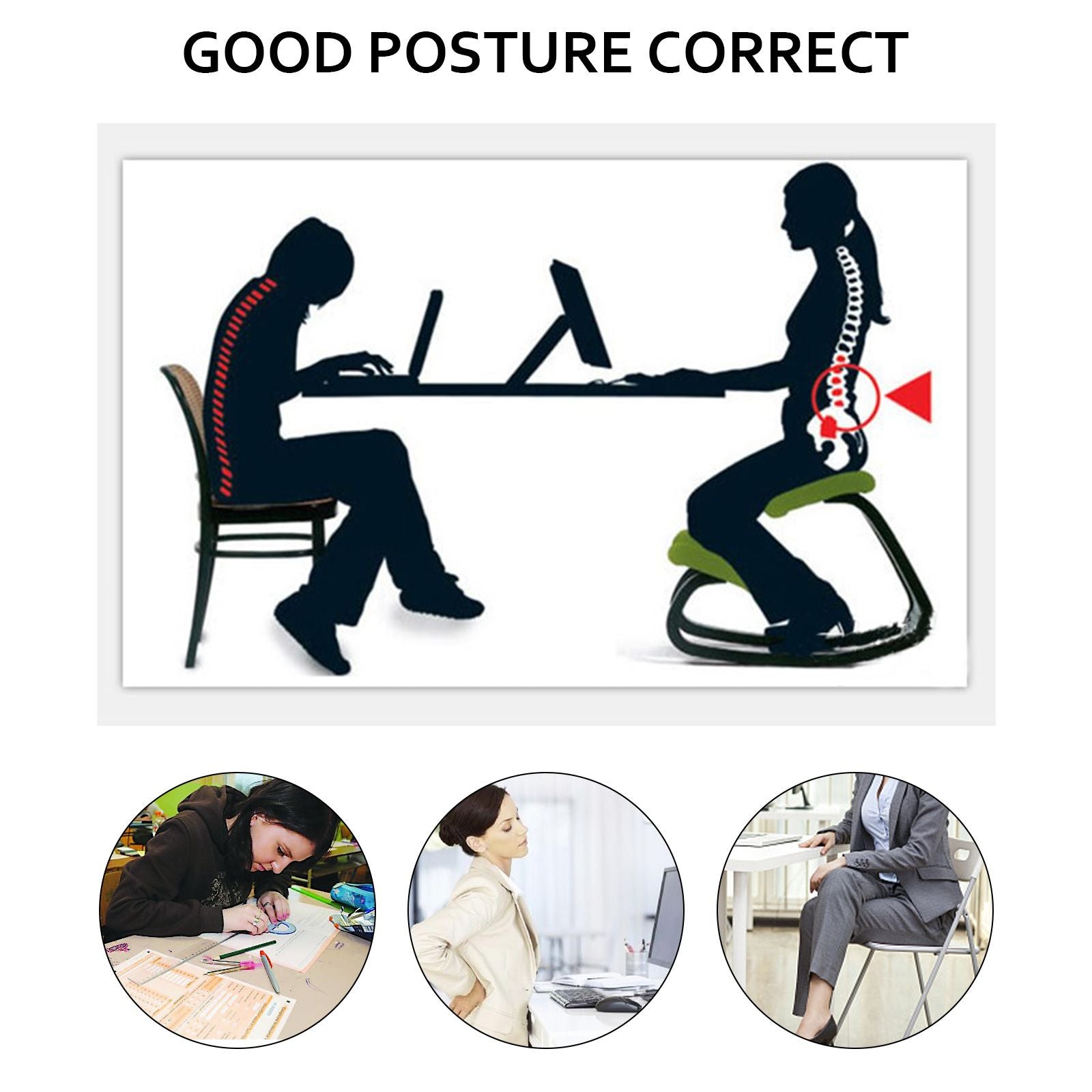 Ergonomic Kneeling Chair Wooden Neck Pain Relief Relieve Fatigue Wood Stool