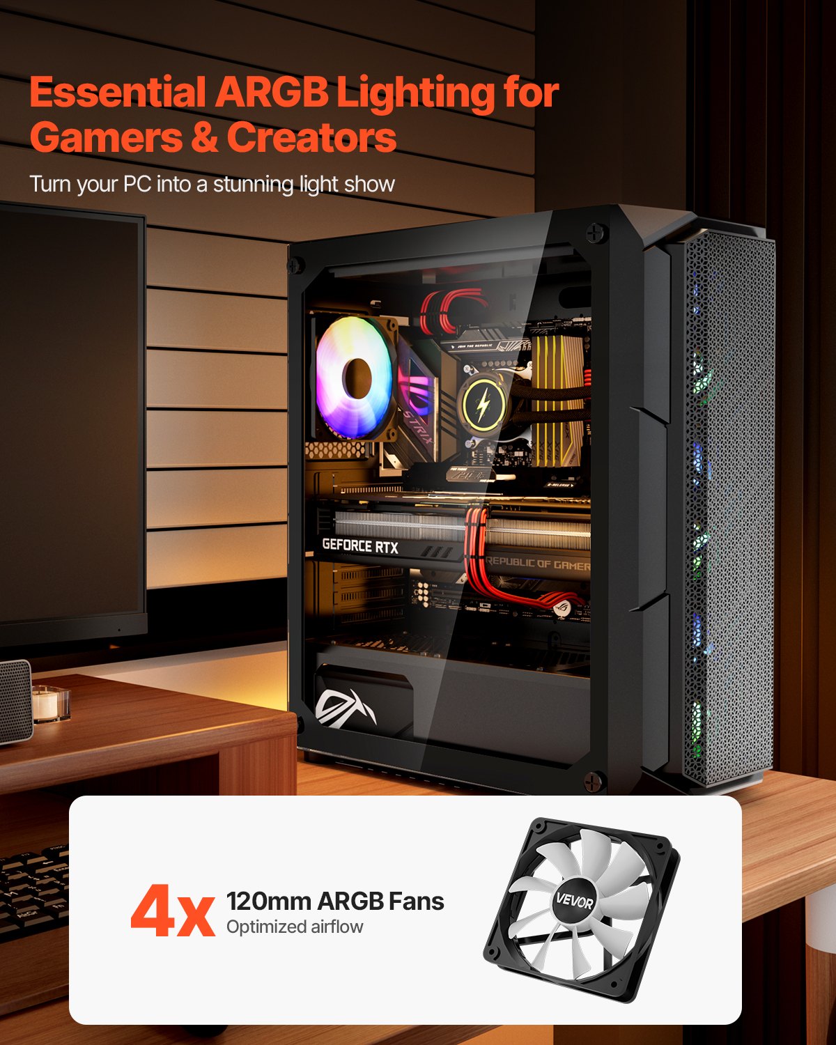 Mid-Tower ATX PC Gaming Case Computer Case Box with 4 x 120 mm ARGB Fans
