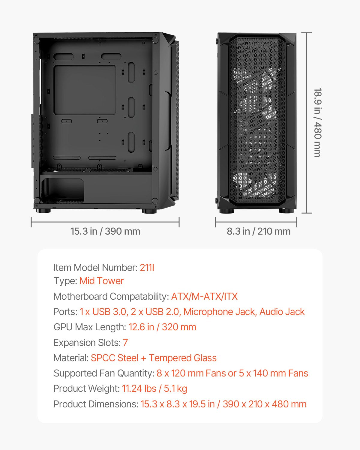 Mid-Tower ATX PC Gaming Case Computer Case Box with 4 x 120 mm ARGB Fans