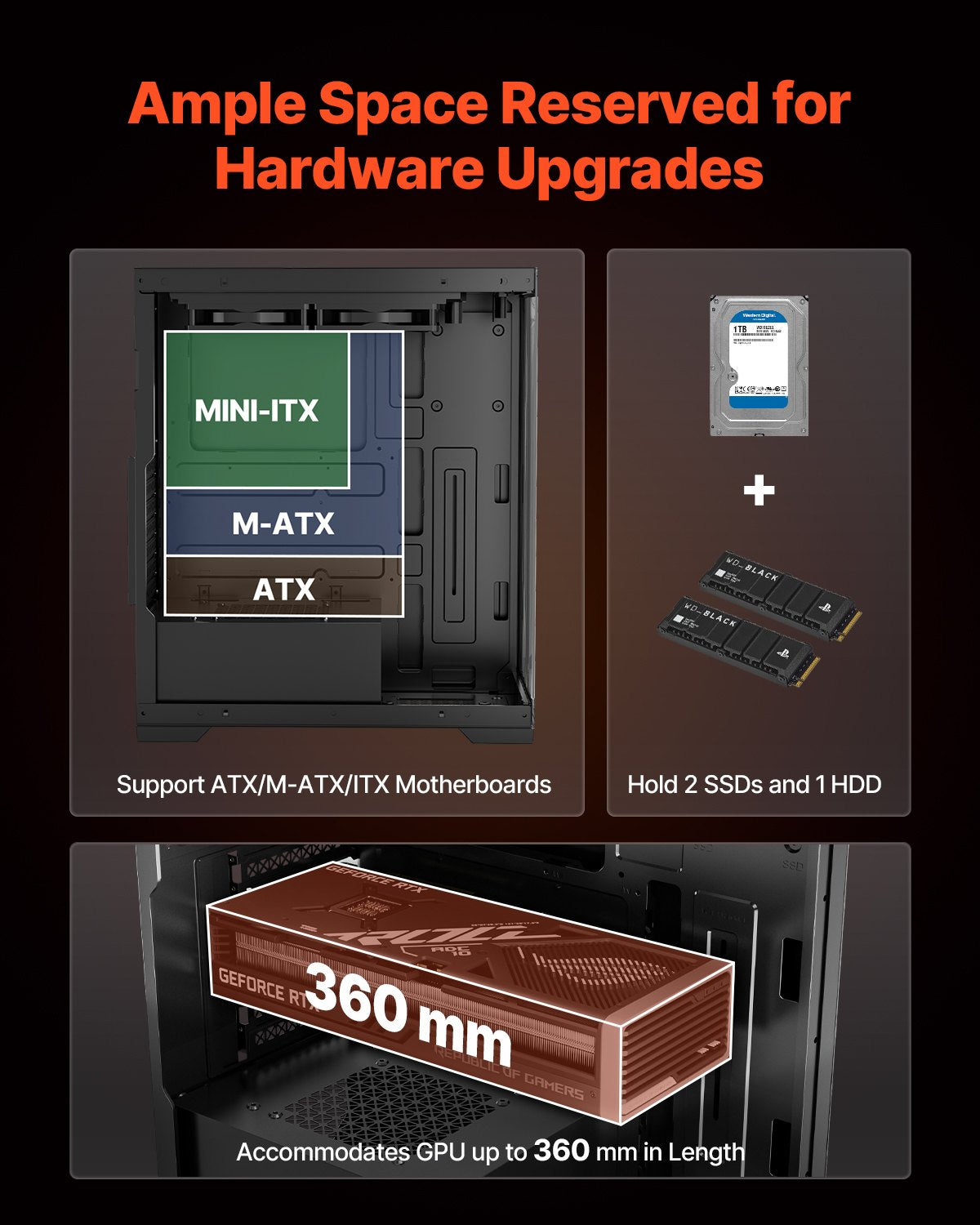 PC Gaming Case Mid-Tower Computer Case with 2 Fans for ATX Motherboard
