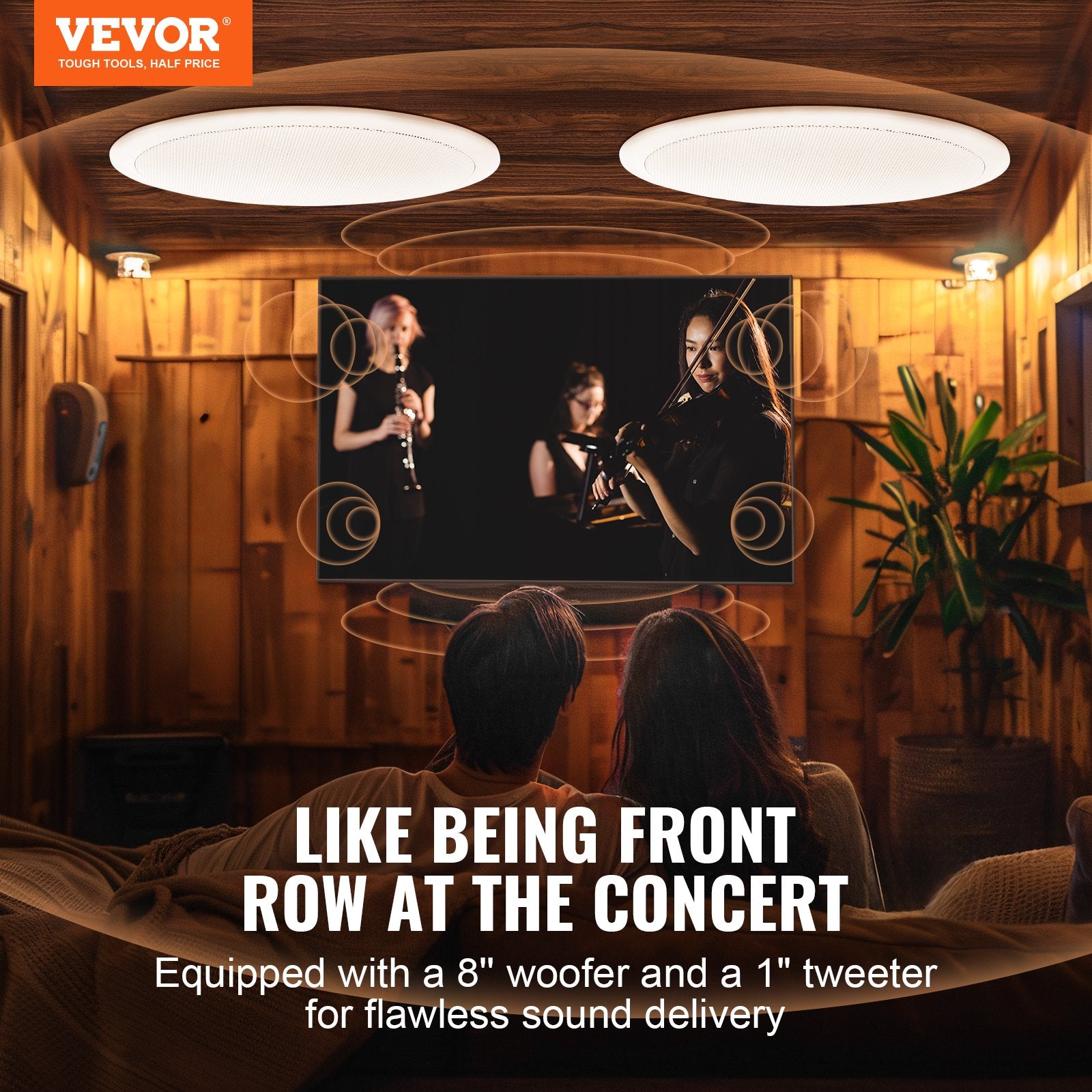 2 PCs 203.2 mm in Ceiling Speakers, 50-Watts, Flush Mount Ceiling & in-Wall Speakers System with Impedance 89dB Sensitivity, for Home Kitchen Living Room Bedroom or Covered Outdoor Porches