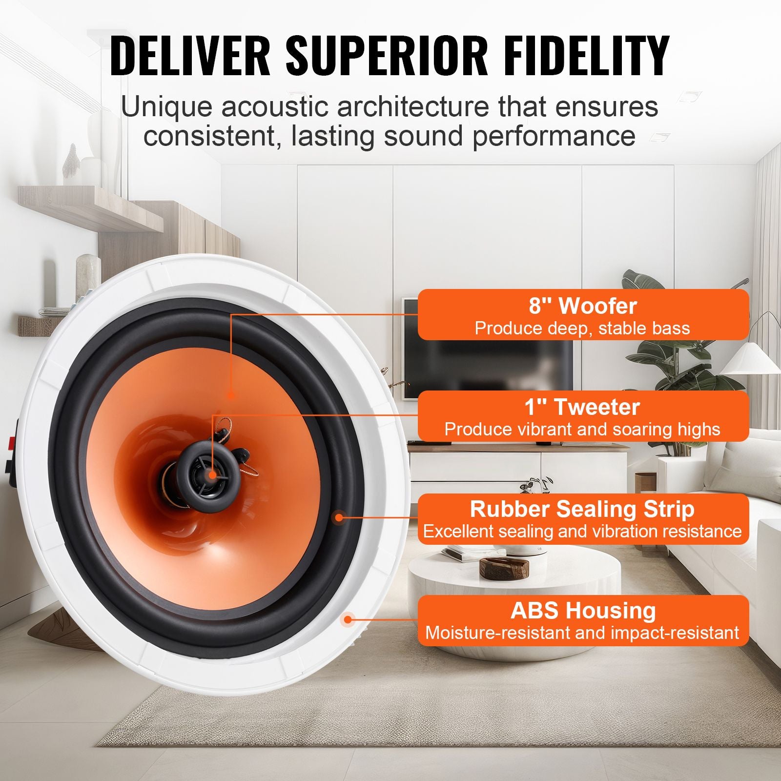 4 PCs 203.2 mm in Ceiling Speakers, 100-Watts, Flush Mount Ceiling & in-Wall Speakers