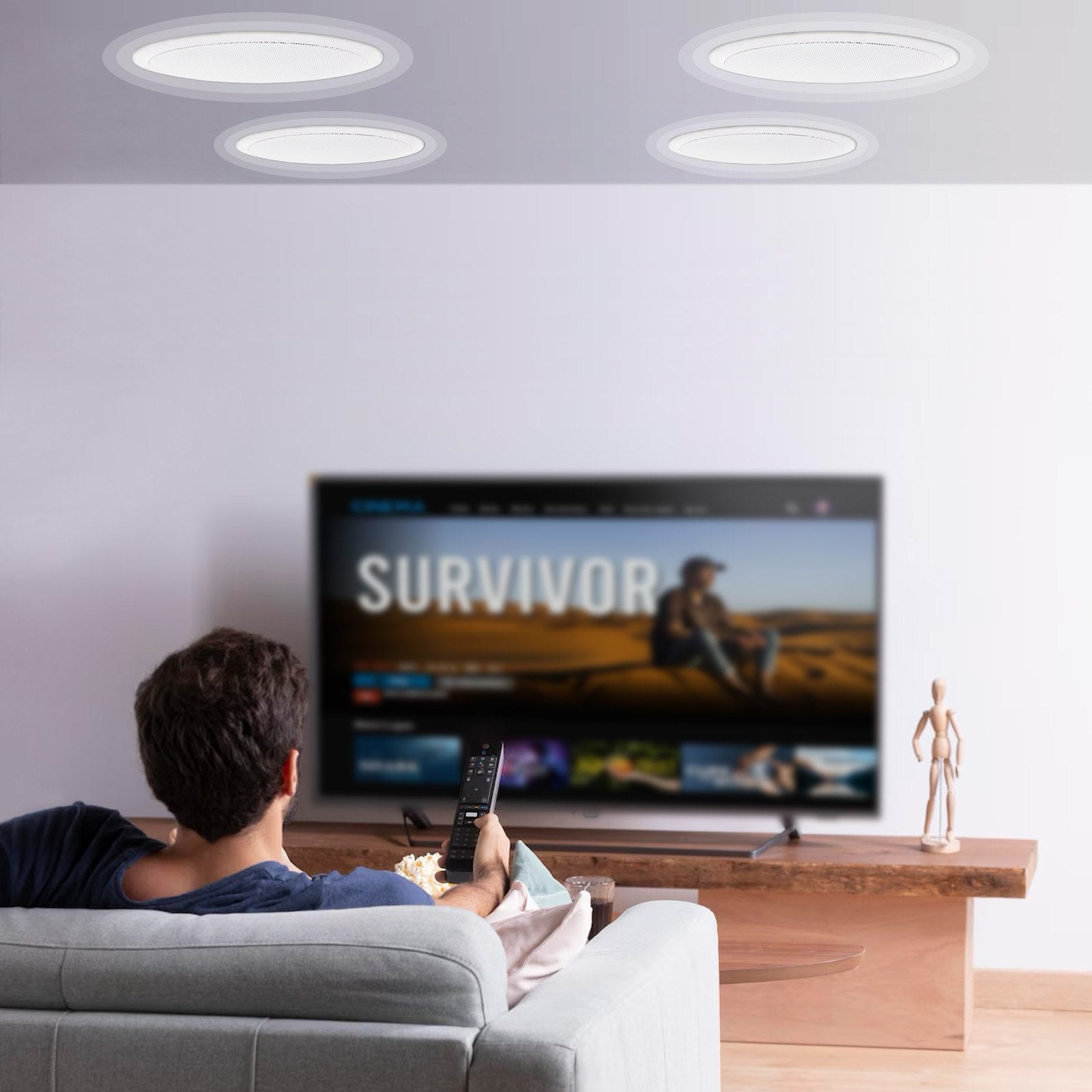 4 PCs 203.2 mm in Ceiling Speakers, 100-Watts, Flush Mount Ceiling & in-Wall Speakers System with 8ΩImpedance 89dB Sensitivity, for Home Kitchen Living Room Bedroom or Covered Outdoor Porches