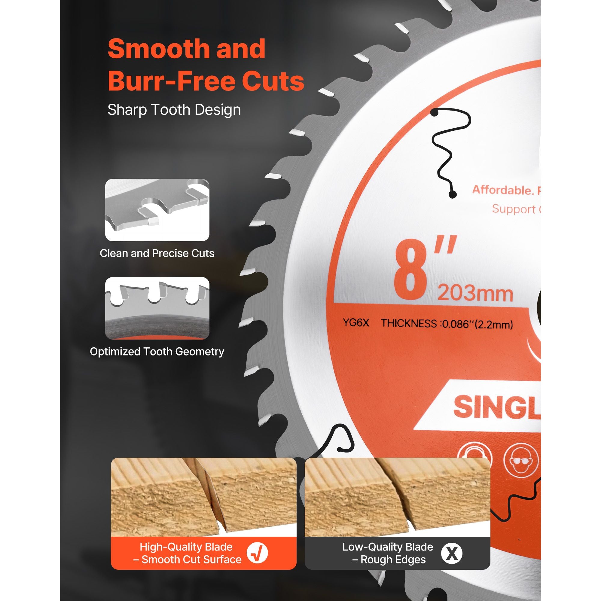 203mm Circular Saw Blade 42T Alloy Wood Cutting Blade 25.4mm Arbor