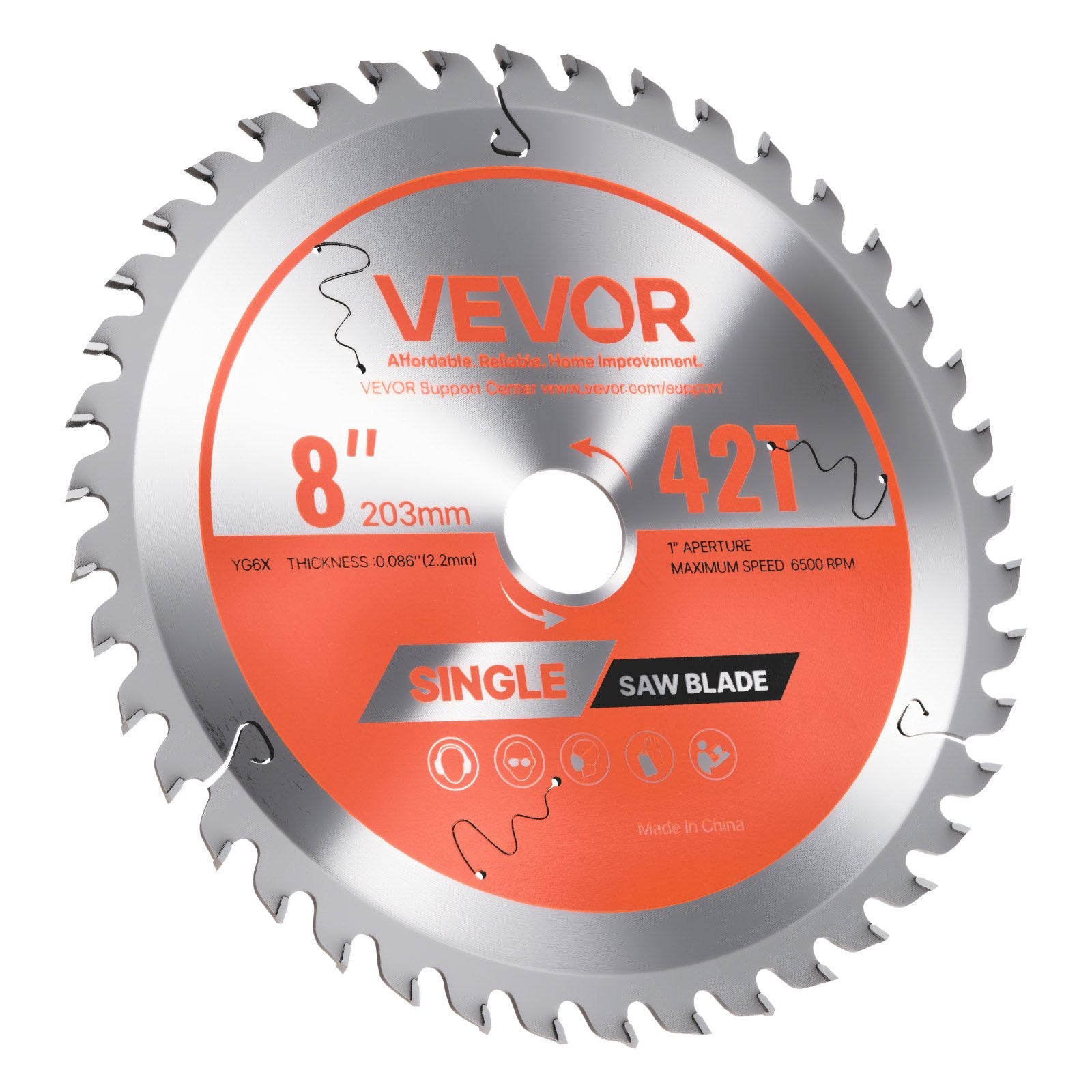 Circular Saw Blade, 203 mm Diameter, 42 Sharp Alloy Teeth, 25.4mm Arbor, Fine Finish, Wood Cutting Blade for Circular Saw, with Noise-Reducing Heat Vents, for Cutting Plywood, OSB, and Hardwood
