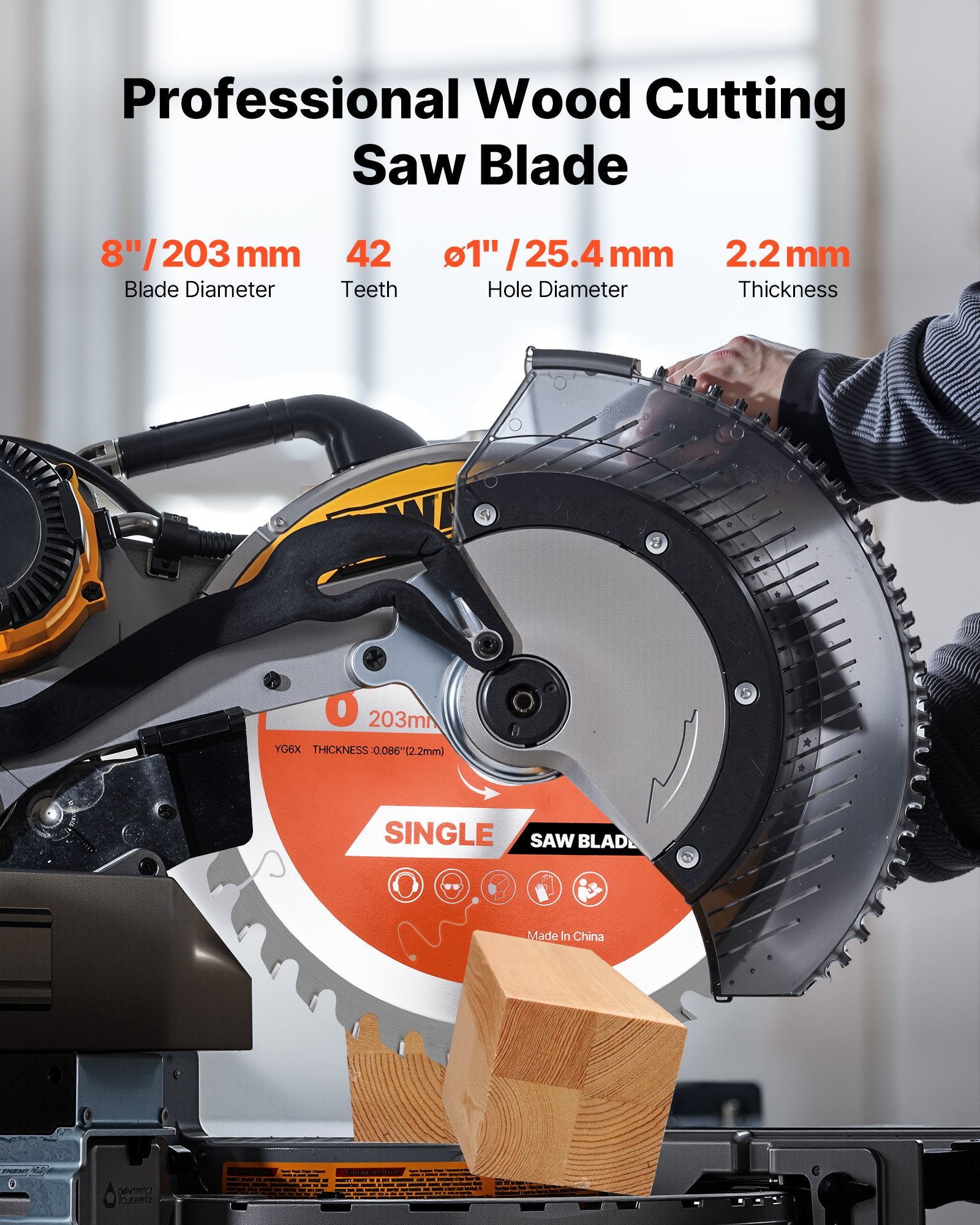 Circular Saw Blade, 203 mm Diameter, 42 Sharp Alloy Teeth, 25.4mm Arbor, Fine Finish, Wood Cutting Blade for Circular Saw, with Noise-Reducing Heat Vents, for Cutting Plywood, OSB, and Hardwood