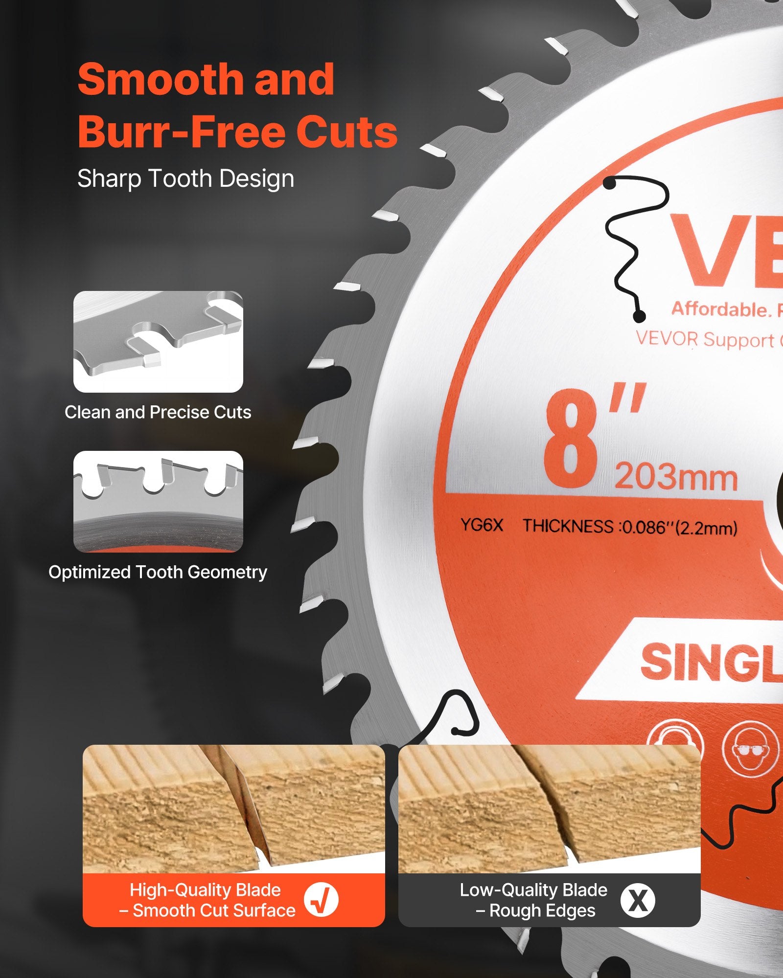 Circular Saw Blade, 203 mm Diameter, 42 Sharp Alloy Teeth, 25.4mm Arbor, Fine Finish, Wood Cutting Blade for Circular Saw, with Noise-Reducing Heat Vents, for Cutting Plywood, OSB, and Hardwood