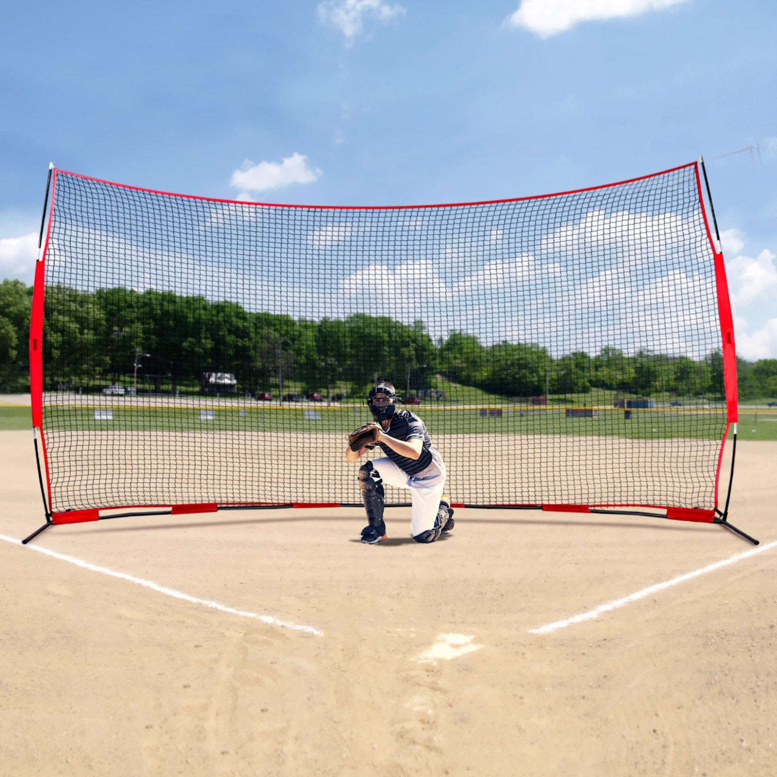 Barricade Backstop Net, 16x10 ft Ball Sports Barrier Netting, Portable Practice Equipment with Carry Bag, Protection Screen for Baseball Softball Lacrosse Soccer Hockey Training, for Backyard