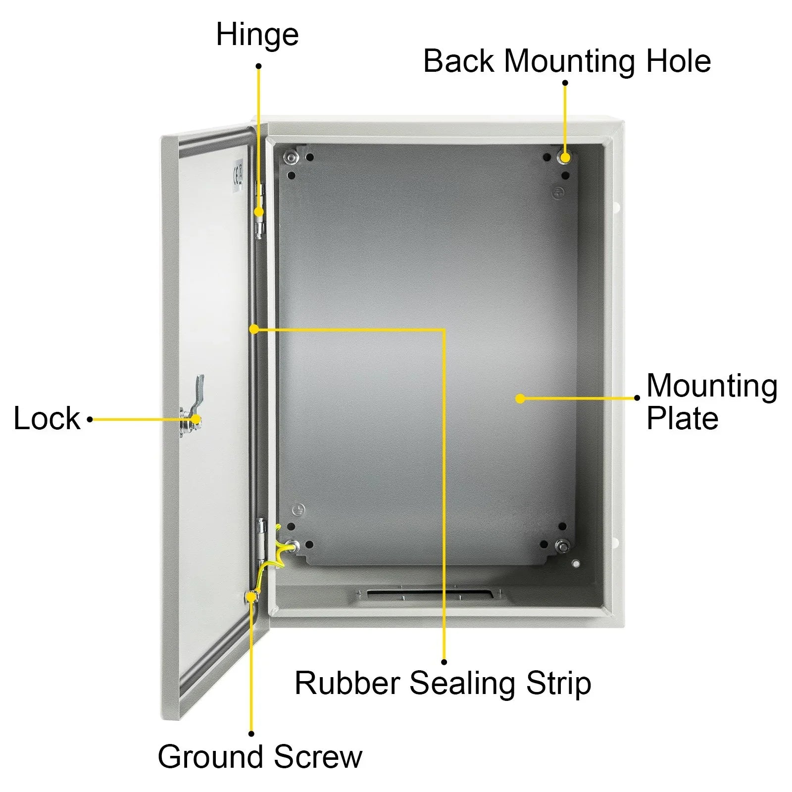 Steel Electrical Box 16'' x 12'' x 8'' Electrical Enclosure Box, Carbon Steel Hinged Junction Box, IP65 Weatherproof Metal Box Wall-Mounted Electronic Equipment Enclosure Box with Mounting Plate