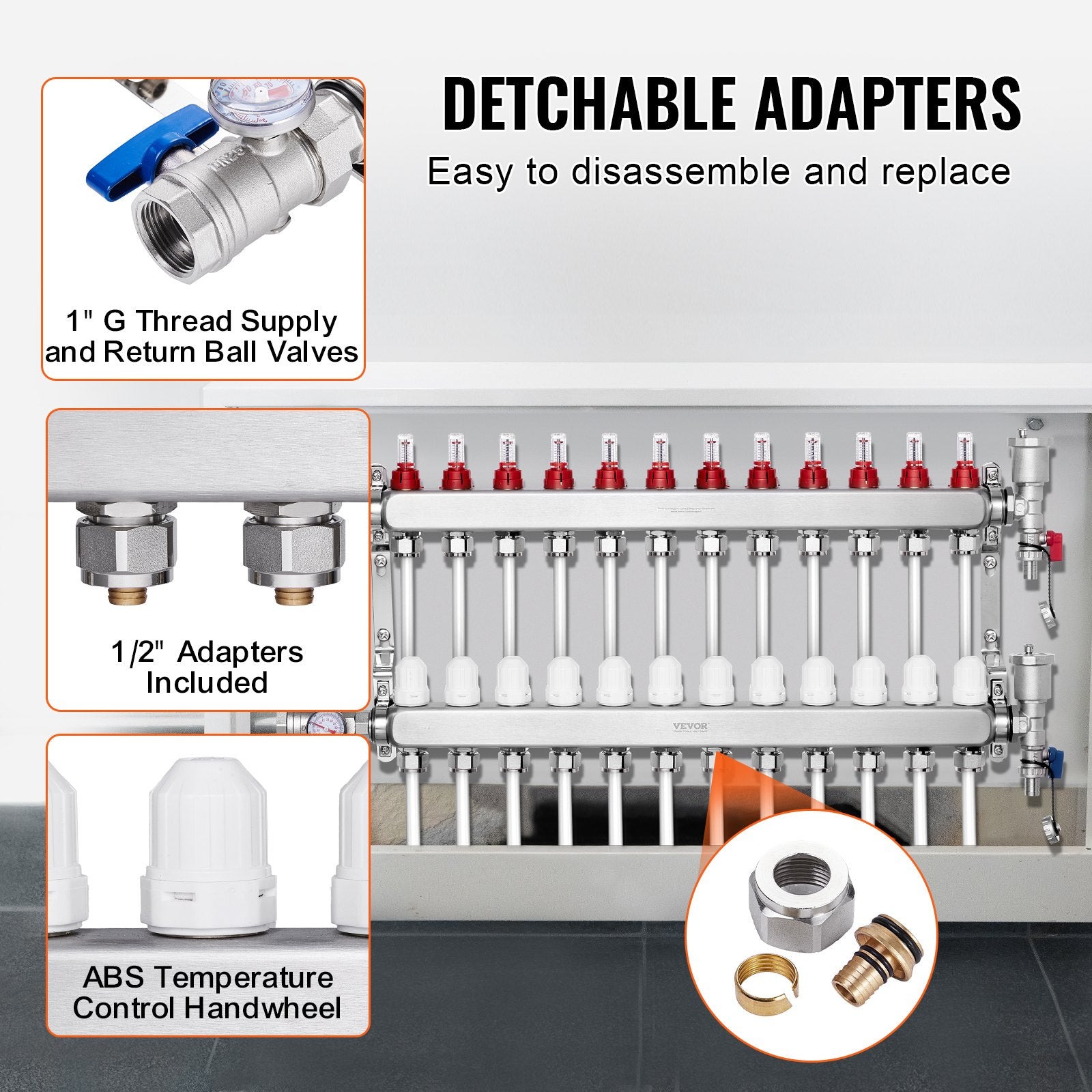 12-Branch Radiant Heat Manifold, 1/2