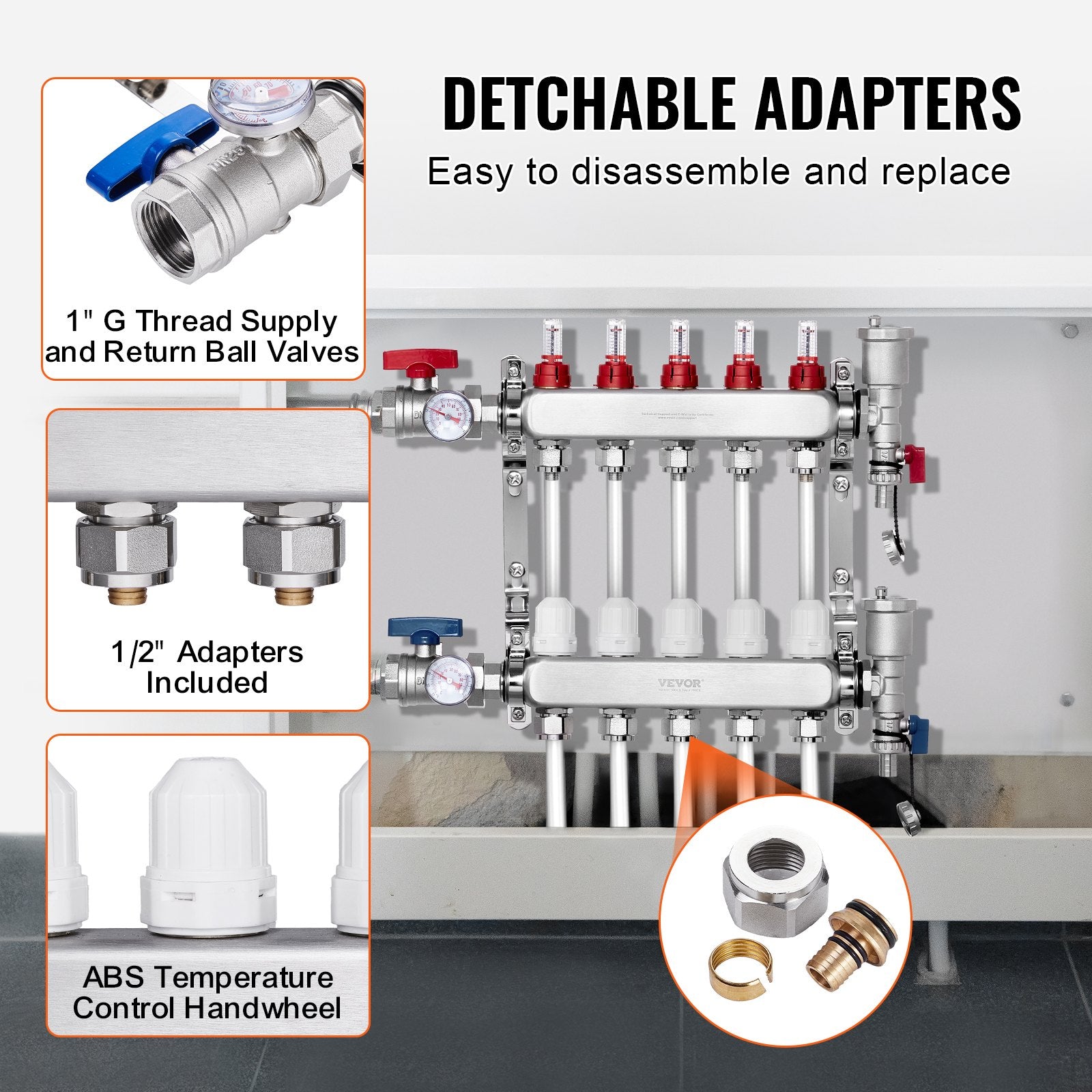 5-Branch Radiant Heat Manifold, 1/2