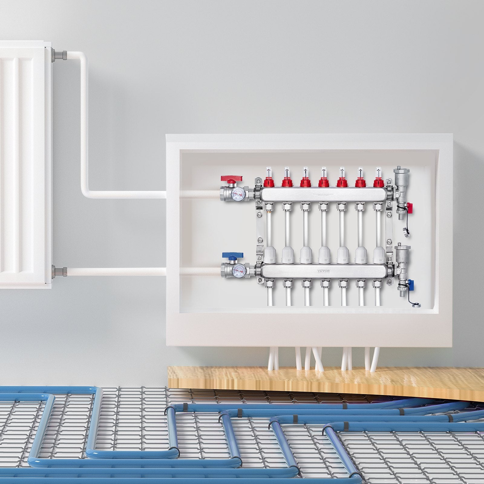 7-Branch Radiant Heat Manifold, 1/2