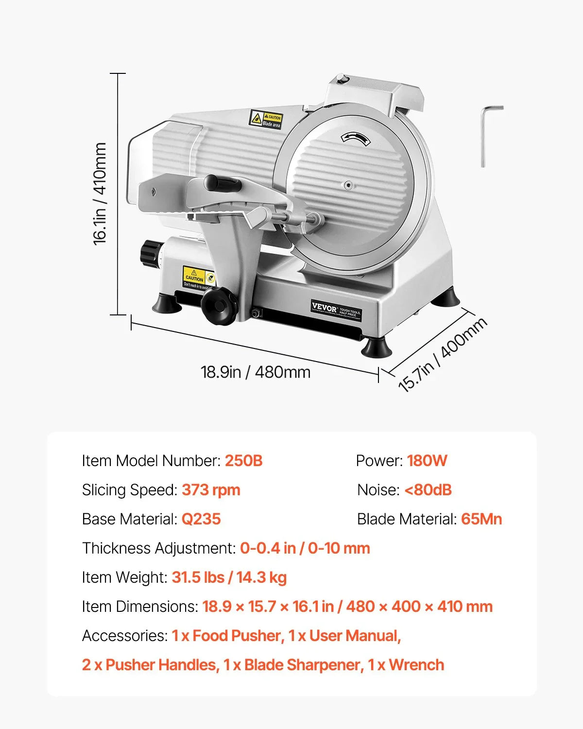 Meat Slicer 180W 250 mm Electric Deli Food Slicer for Meat Bread Cheese