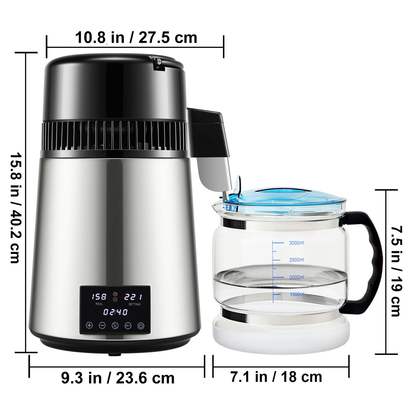 4L Water Distiller 1.5L/H Distilled Water Maker Timing Dual-Temp Silver
