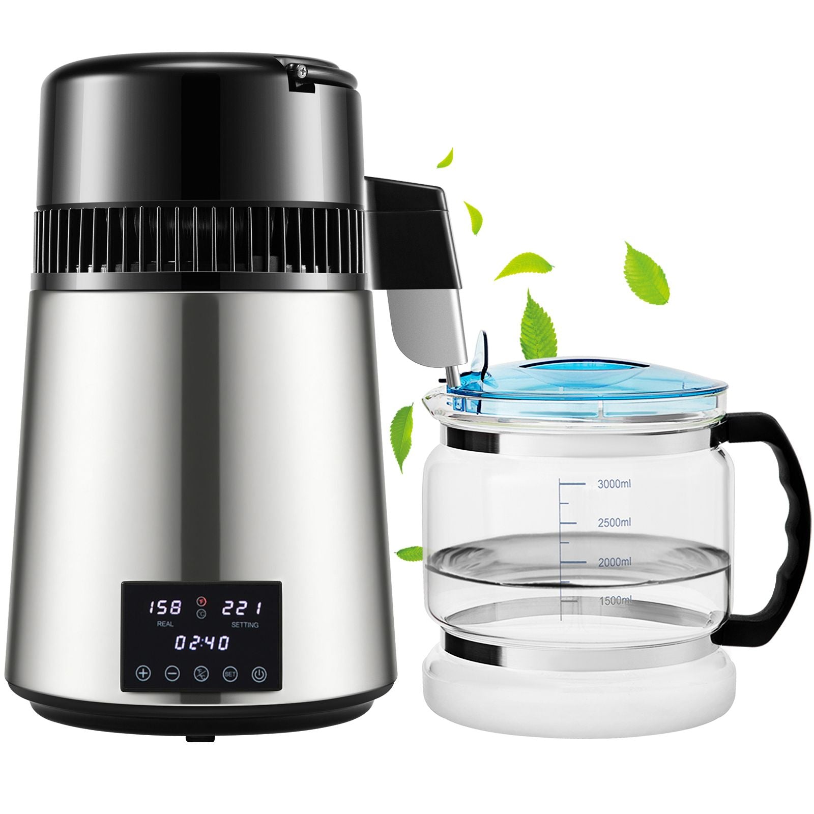 4L Water Distiller 1.5L/H Distilled Water Maker Timing Dual-Temp Silver