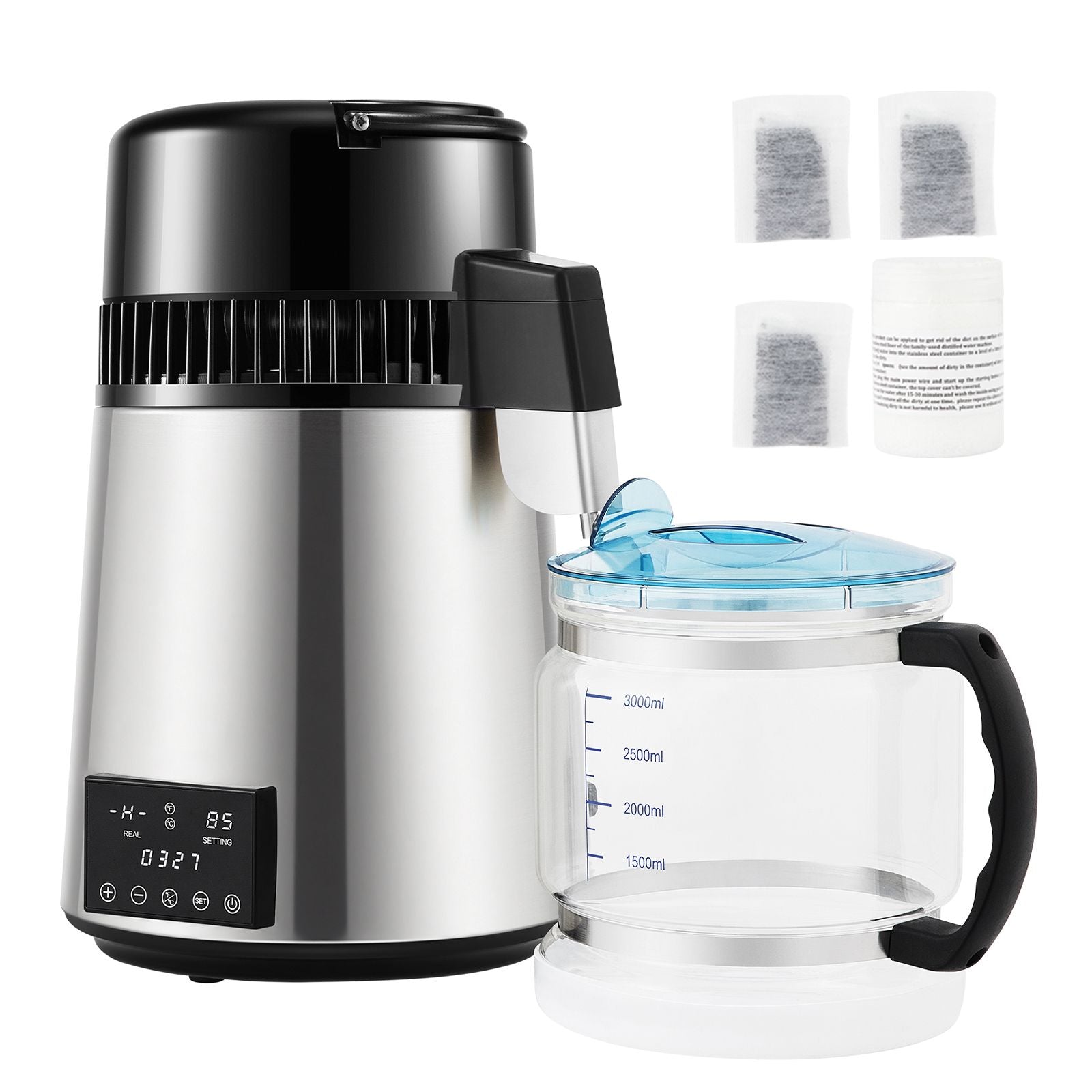 4L Water Distiller Distilled Water Maker 1 L/H w/ Timing Dual-Temp Silver