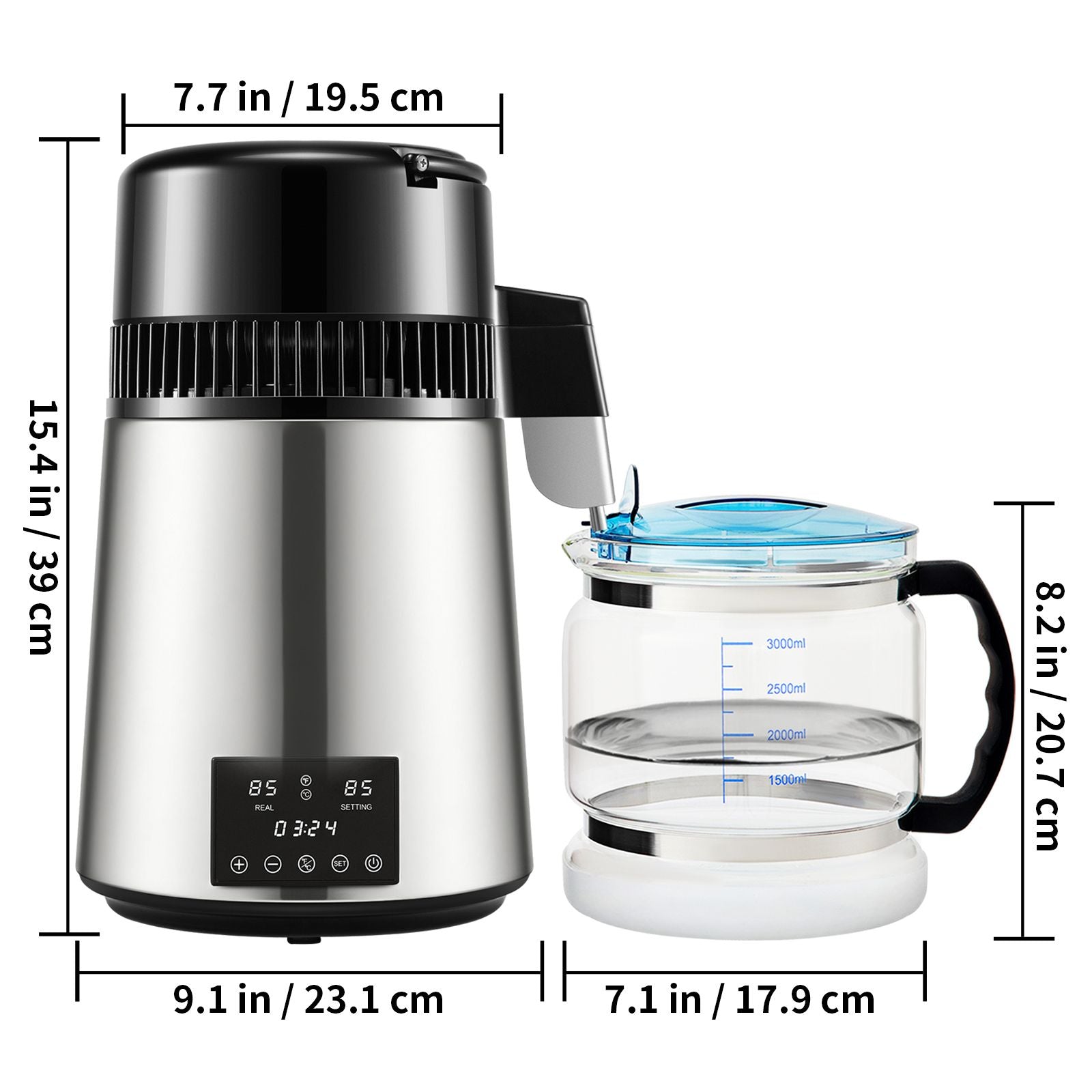 4L Water Distiller Distilled Water Maker 1 L/H w/ Timing Dual-Temp Silver