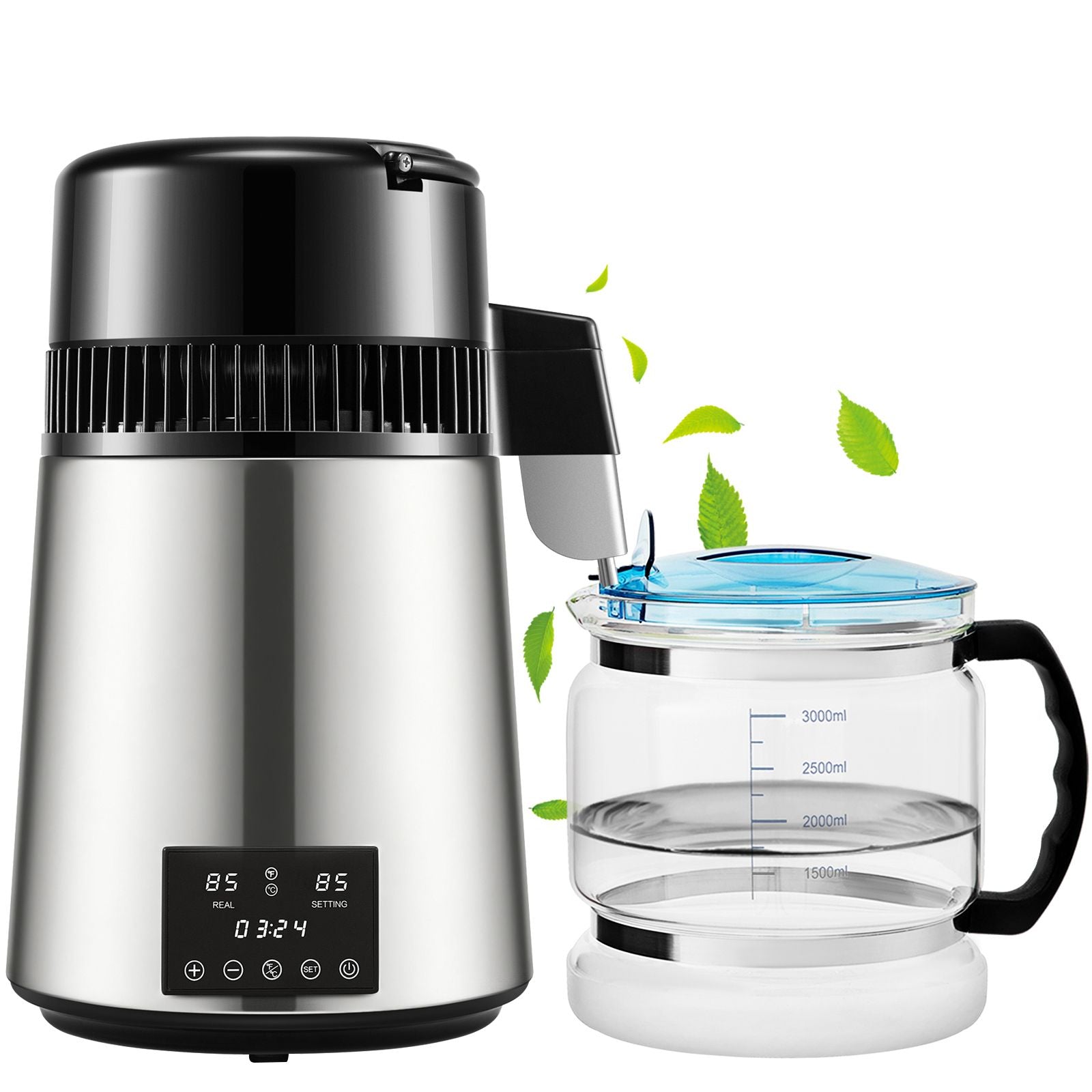 4L Water Distiller Distilled Water Maker 1 L/H w/ Timing Dual-Temp Silver