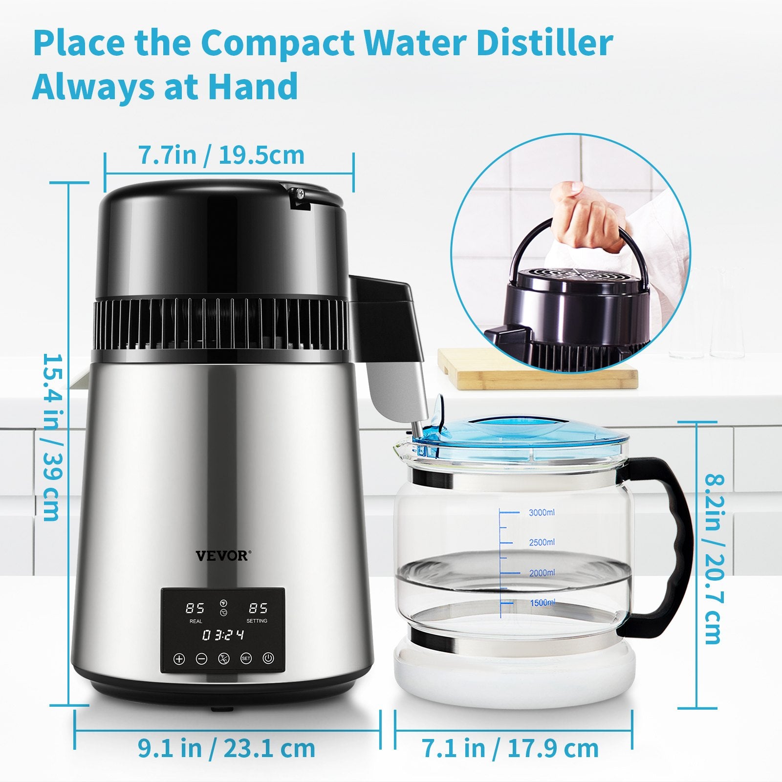 4L Water Distiller Distilled Water Maker 1 L/H w/ Timing Dual-Temp Silver