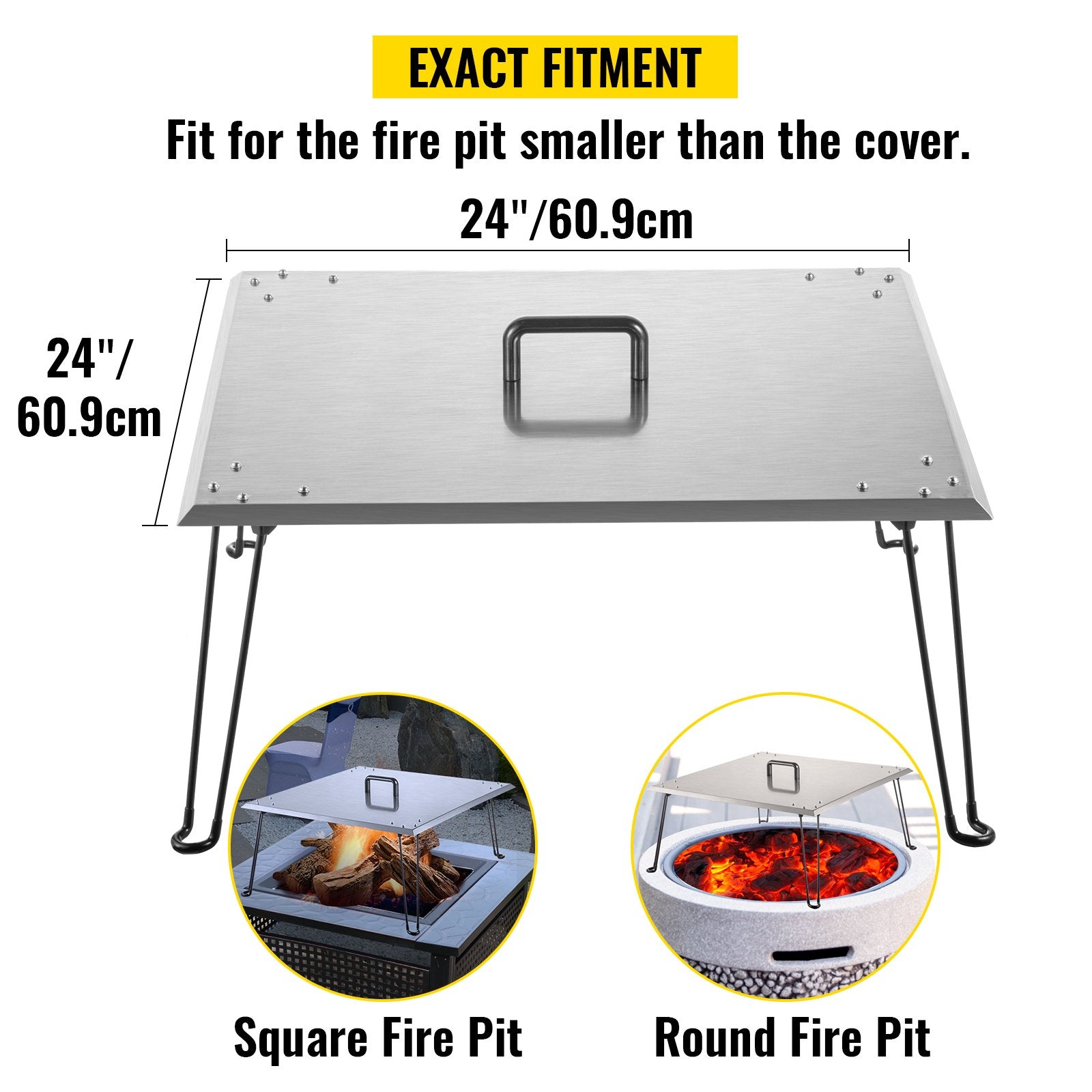 Fire Pit Heat Deflector Fire Pit Pan Cover Stainless Steel Foldable Legs