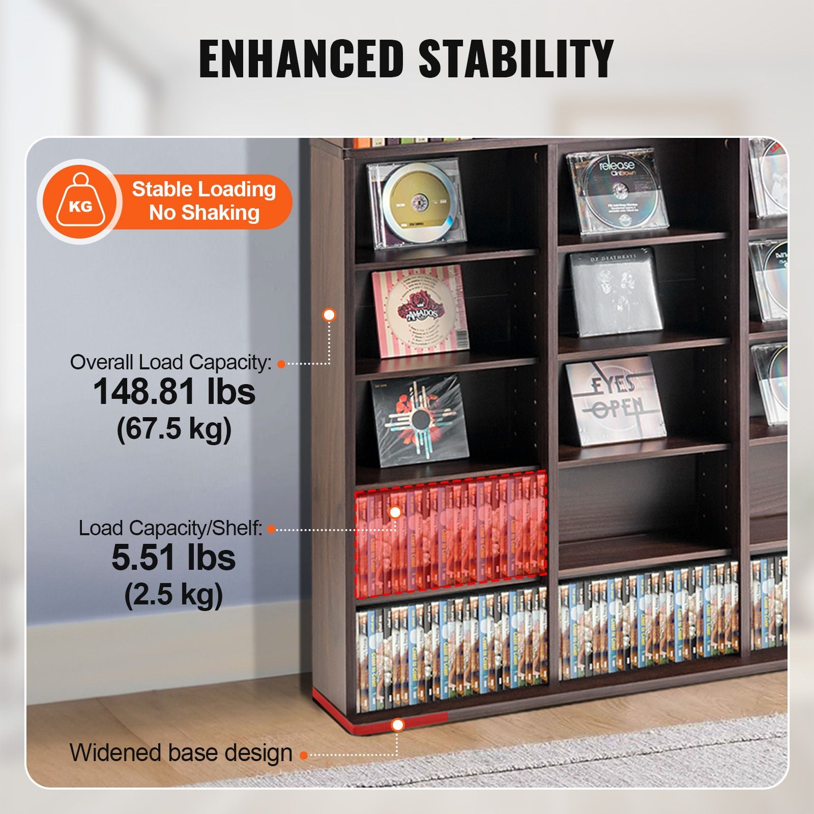 Media Storage Cabinet, 9-layer DVD Shelf Holds up to 756 CDs, Adjustable CD Shelves 27 Compartments, Protects & Organizes Music, Movie, Video Games or Memorabilia Collections, Espresso