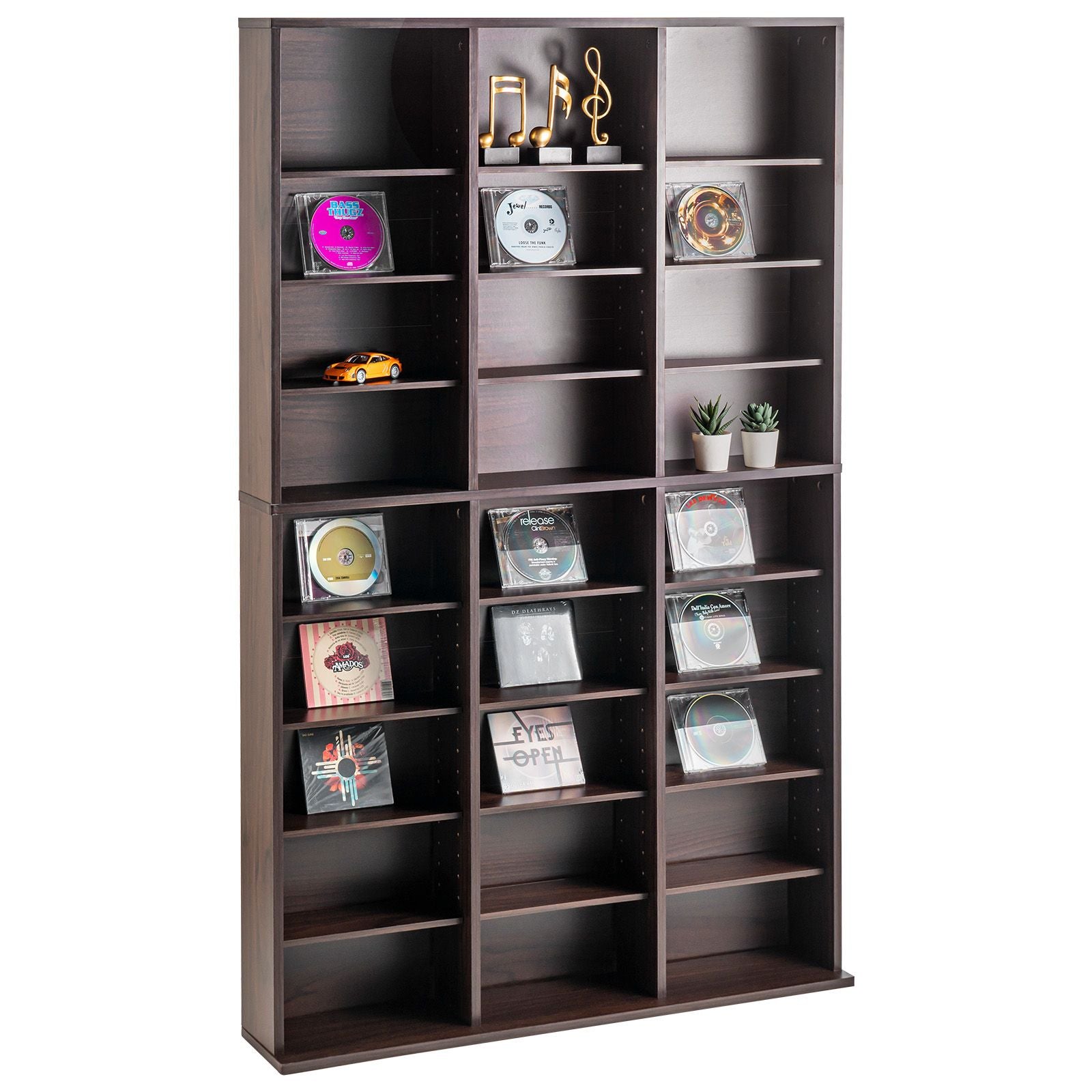 Media Storage Cabinet, 9-layer DVD Shelf Holds up to 756 CDs, Adjustable CD Shelves 27 Compartments, Protects & Organizes Music, Movie, Video Games or Memorabilia Collections, Espresso