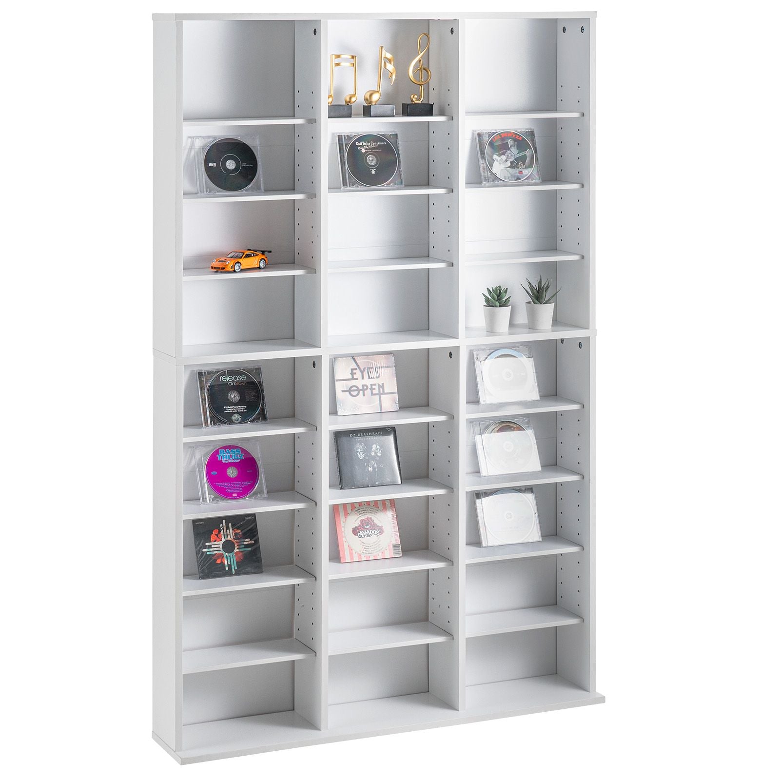 Media Storage Cabinet, 9-layer DVD Shelf Holds up to 756 CDs, Adjustable CD Shelves 27 Compartments, Protects & Organizes Music, Movie, Video Games or Memorabilia Collections,White