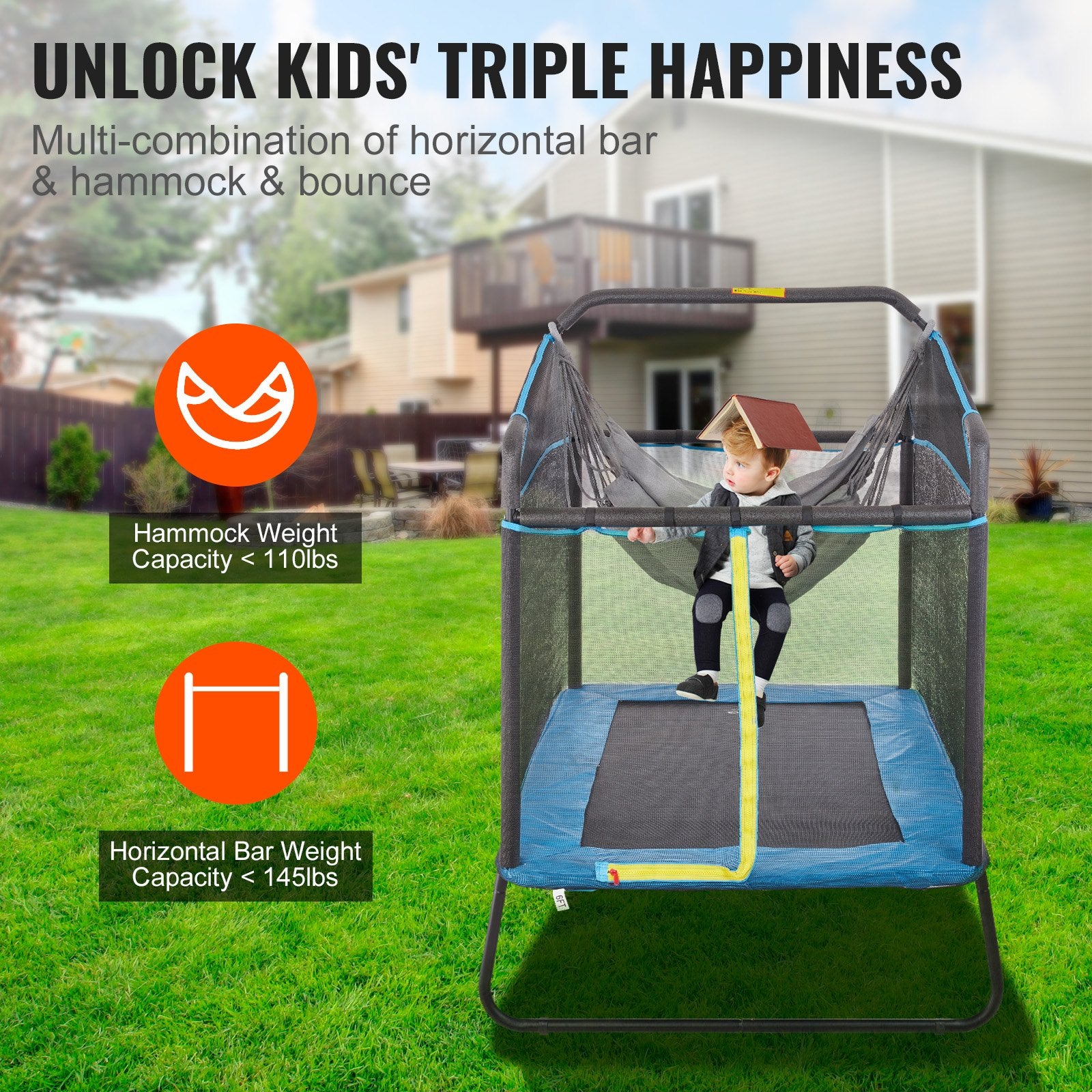 VEVOR 6FT Trampoline for Kids, 72