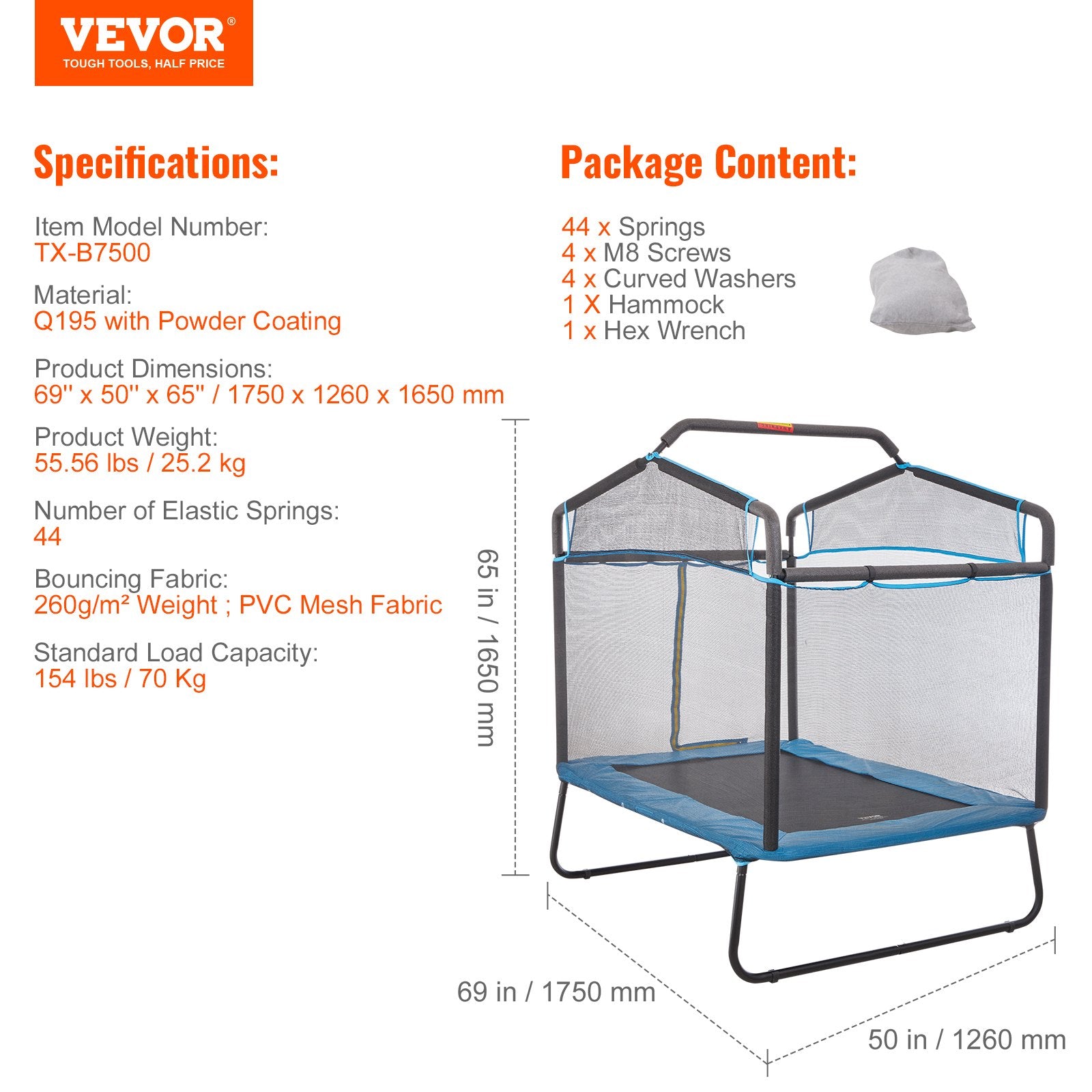 VEVOR 6FT Trampoline for Kids, 72