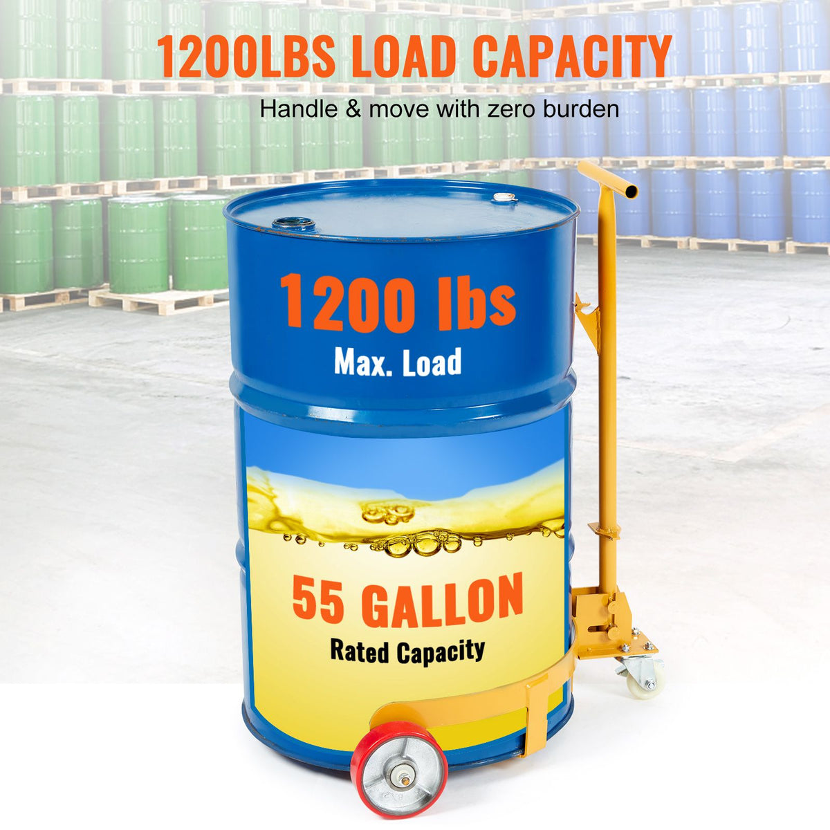 250L Drum Dolly 544kg Capacity Steel Barrel Cart with 3 Wheels Workshop