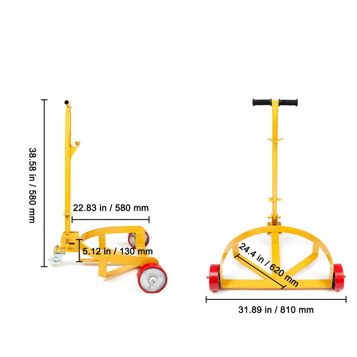 250L Drum Dolly 544kg Capacity Steel Barrel Cart with 3 Wheels Workshop