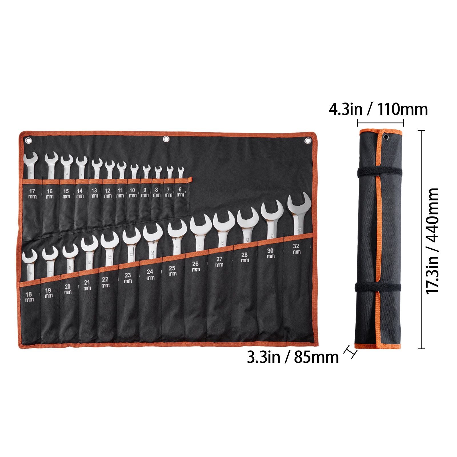 Combination Wrench Set 25-Piece Metric 6 mm to 32 mm with Roll-up Pouch