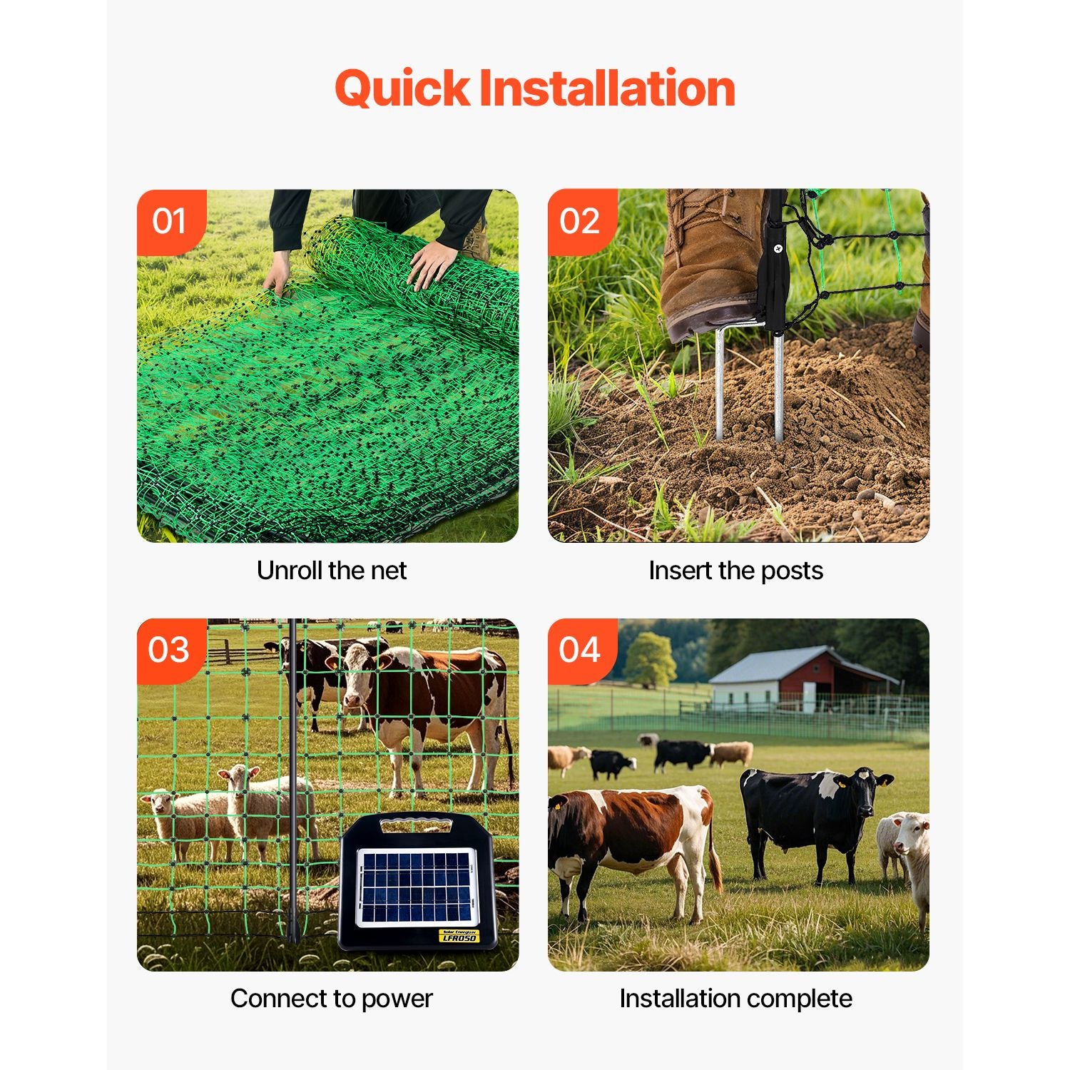 Electric Fence Netting 0.88x49.98m Portable Livestock Mesh Fence with Posts