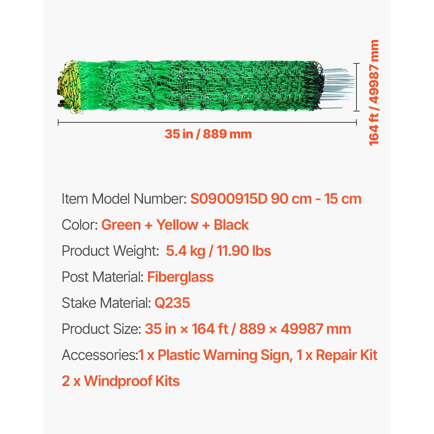Electric Fence Netting 0.88x49.98m Portable Livestock Mesh Fence with Posts