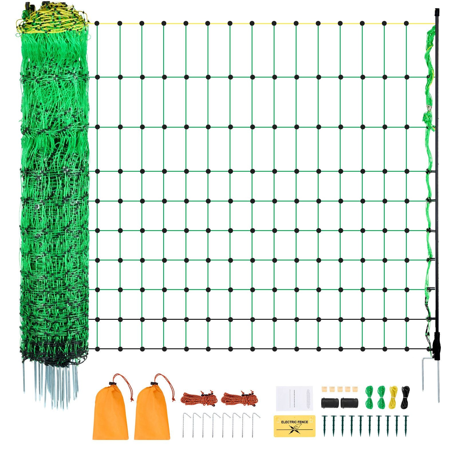 Electric Fence Netting, 1.06 x 49.98 m, PE Net Fencing with Posts & Double-Spiked Stakes, Utility Portable Mesh for Goats, Sheep, Lambs, Deer, Hogs, Dogs, Used in Backyards, Farms, and Ranches