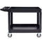 Utility Service Cart, 2 Shelf 550LBS Heavy Duty Plastic Rolling Utility Cart with 360° Swivel Wheels (2 with Brakes), Large Lipped Shelf, Ergonomic Storage Handle for Warehouse/Garage/Cleaning