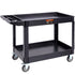 Utility Service Cart, 2 Shelf 550LBS Heavy Duty Plastic Rolling Utility Cart with 360° Swivel Wheels (2 with Brakes), Large Lipped Shelf, Ergonomic Storage Handle for Warehouse/Garage/Cleaning