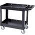 Utility Service Cart, 2 Shelf 550LBS Heavy Duty Plastic Rolling Utility Cart with 360° Swivel Wheels, Medium Lipped Shelf, Ergonomic Storage Handle for Warehouse/Garage/Cleaning/Office