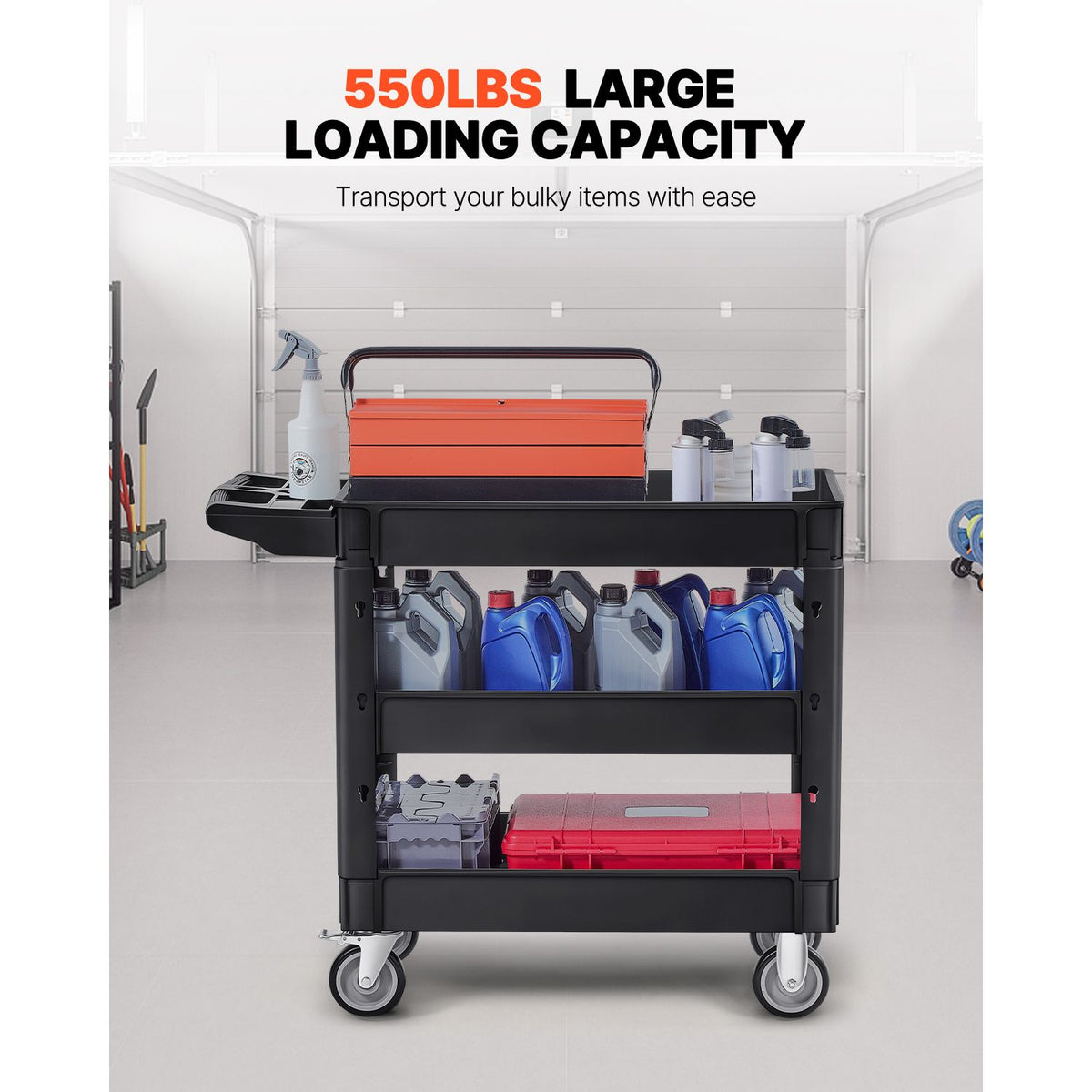 550lbs 3 Shelf Heavy Duty Utility Cart Plastic Rolling Service Trolley