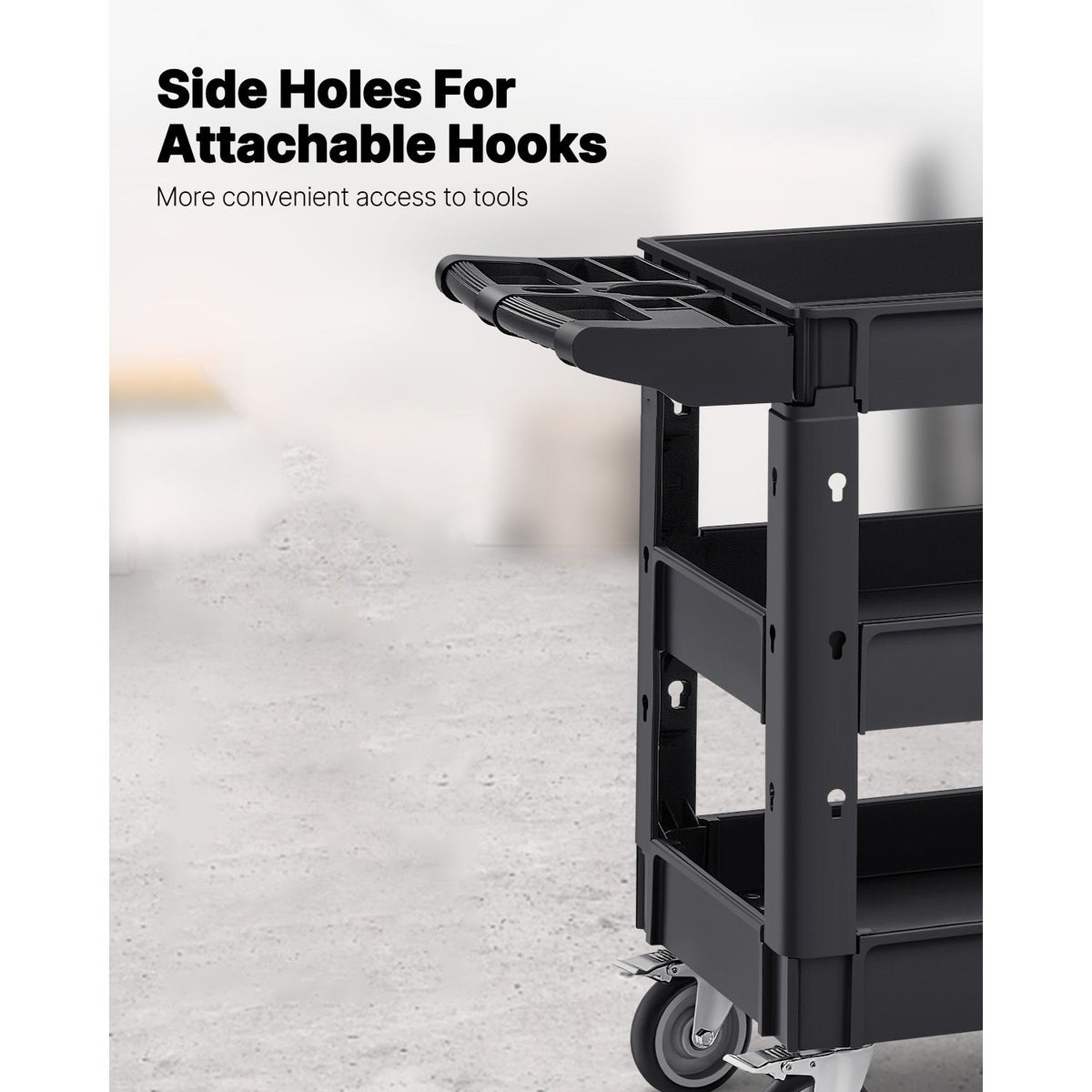 550lbs 3 Shelf Heavy Duty Utility Cart Plastic Rolling Service Trolley