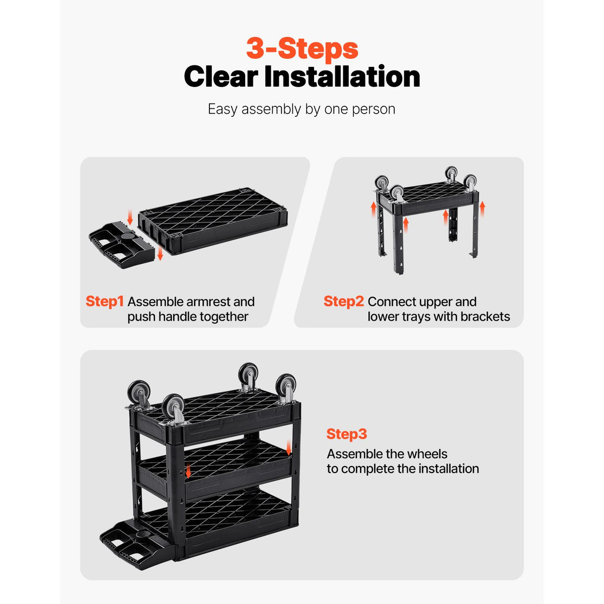 550lbs 3 Shelf Heavy Duty Utility Cart Plastic Rolling Service Trolley