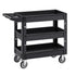 Utility Service Cart, 550 LBS Laod Capacity, 3 Shelf Heavy Duty Plastic Rolling Utility Cart with 360° Swivel Wheels (2 with Brakes), Ergonomic Storage Handle for Warehouse/Garage/Cleaning